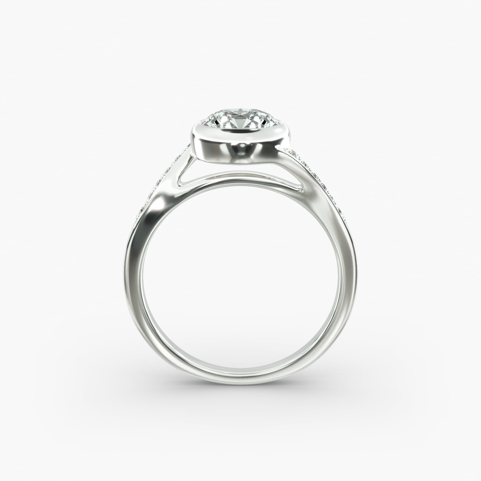 14K White Gold Pavé Bypass Bezel Set Diamond Engagement Ring