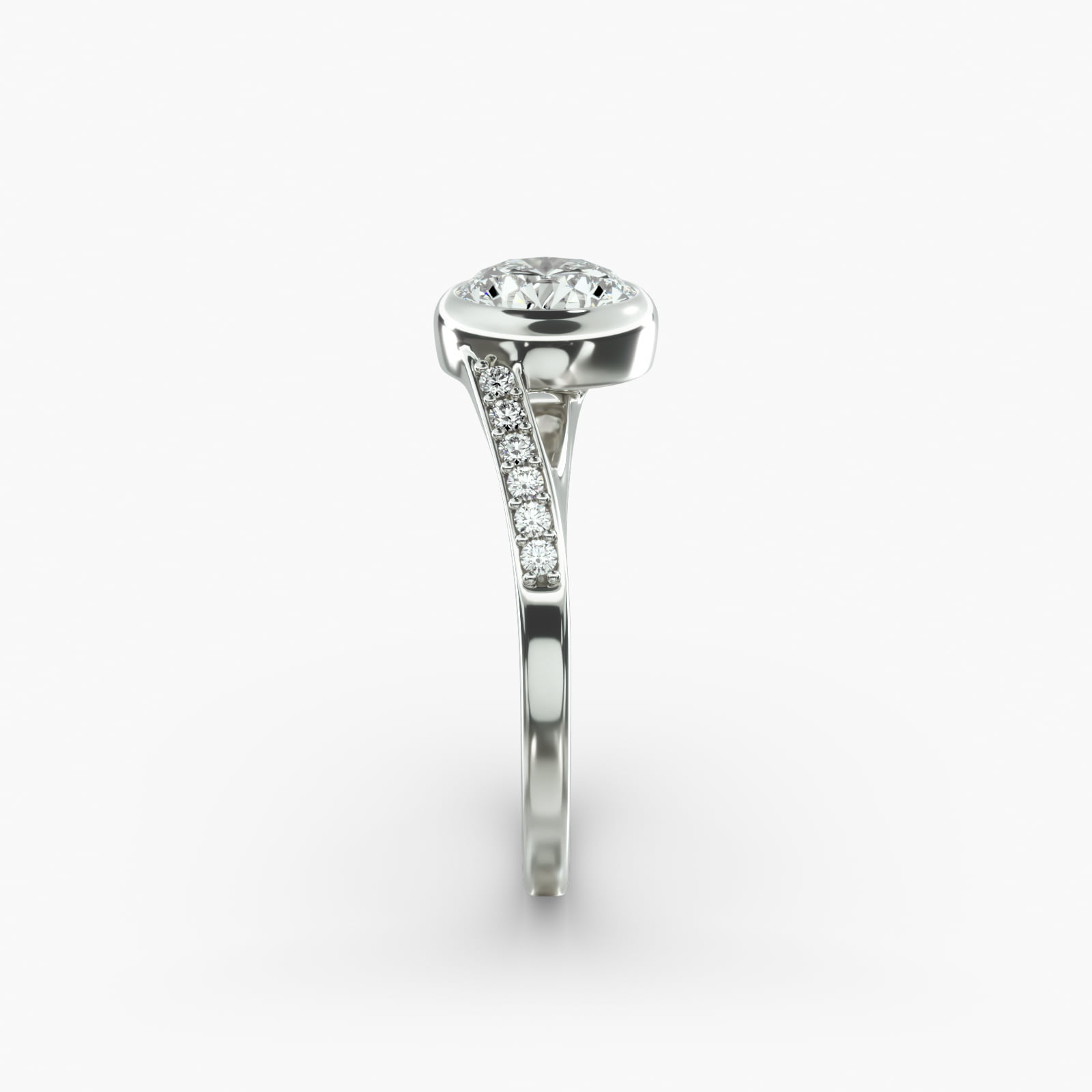 14K White Gold Pavé Bypass Bezel Set Diamond Engagement Ring