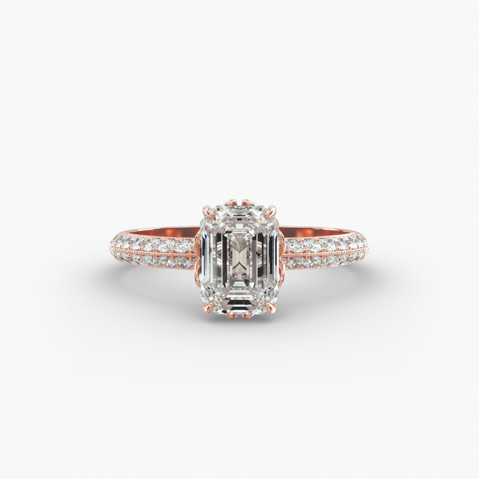 Pavé Knife Edge Lotus Basket Diamond Engagement Ring In 14K Rose Gold