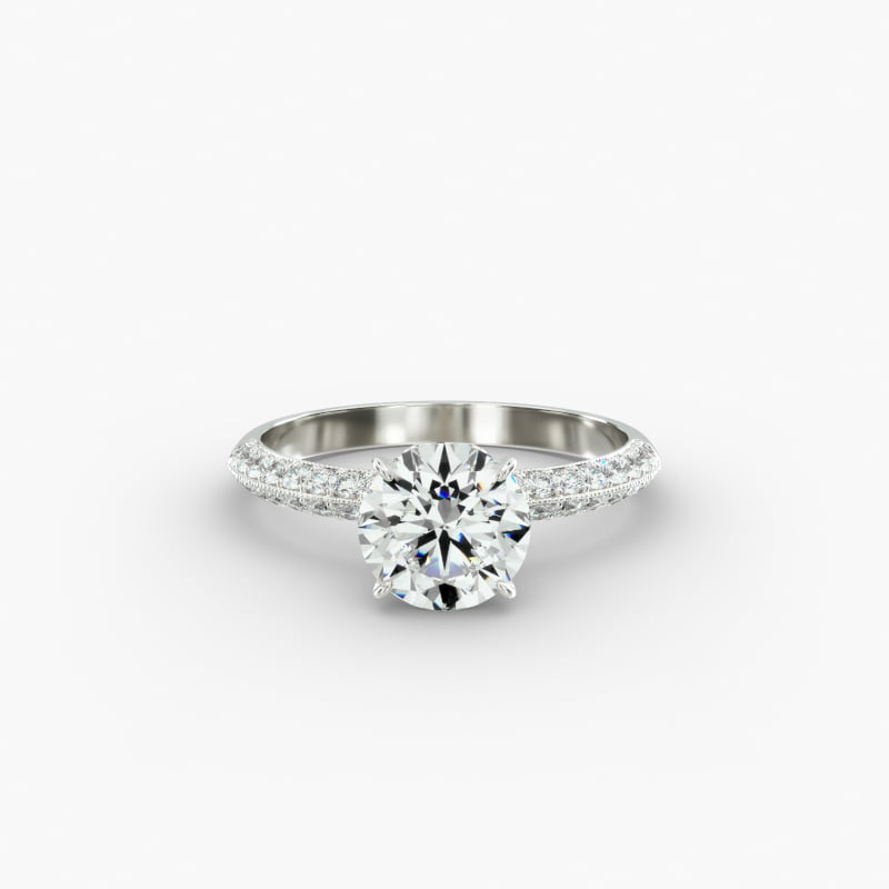 Pavé Knife Edge Lotus Basket Diamond Engagement Ring In 14K White Gold