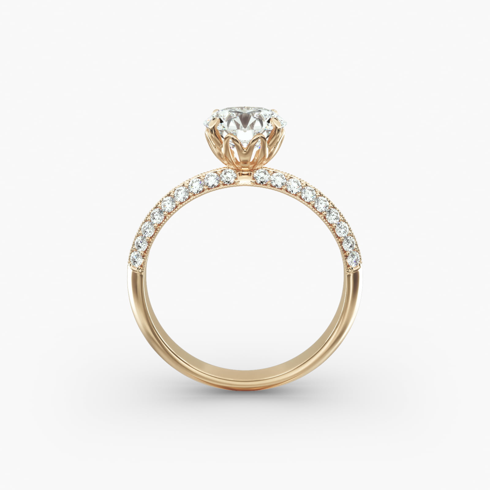 Pavé Knife Edge Lotus Basket Diamond Engagement Ring In 18K Yellow Gold