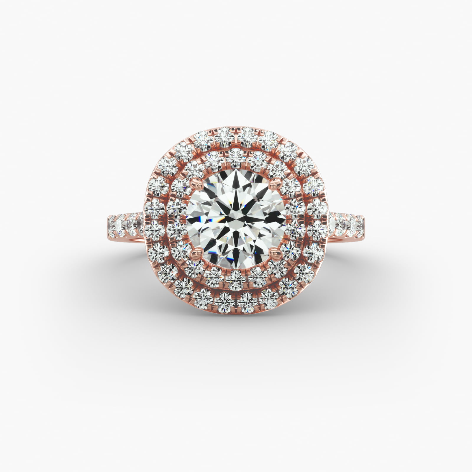 null Diamond Split Shank Double Halo Pavé Engagement Ring