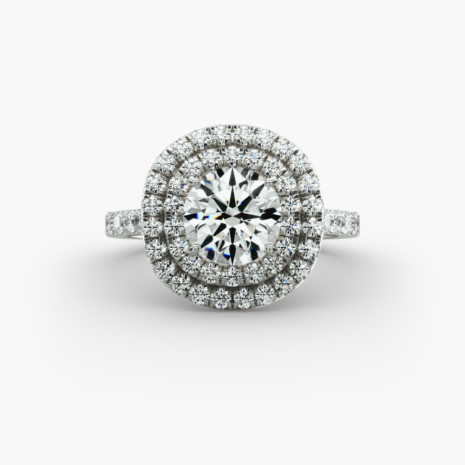 14K White Gold Diamond Split Shank Double Halo Pavé Engagement Ring