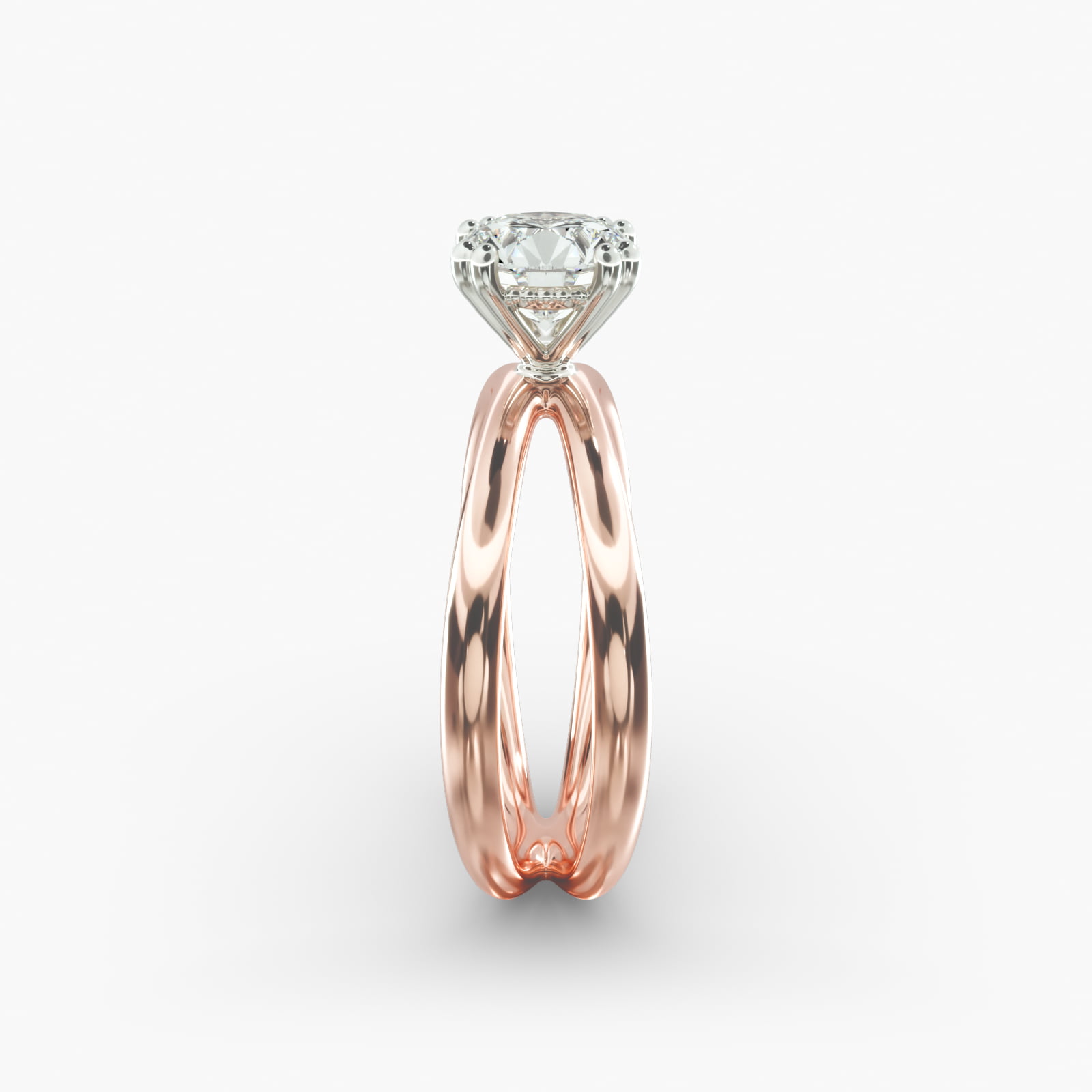 Criss Cross Solitaire Engagement Ring In 14K Rose Gold