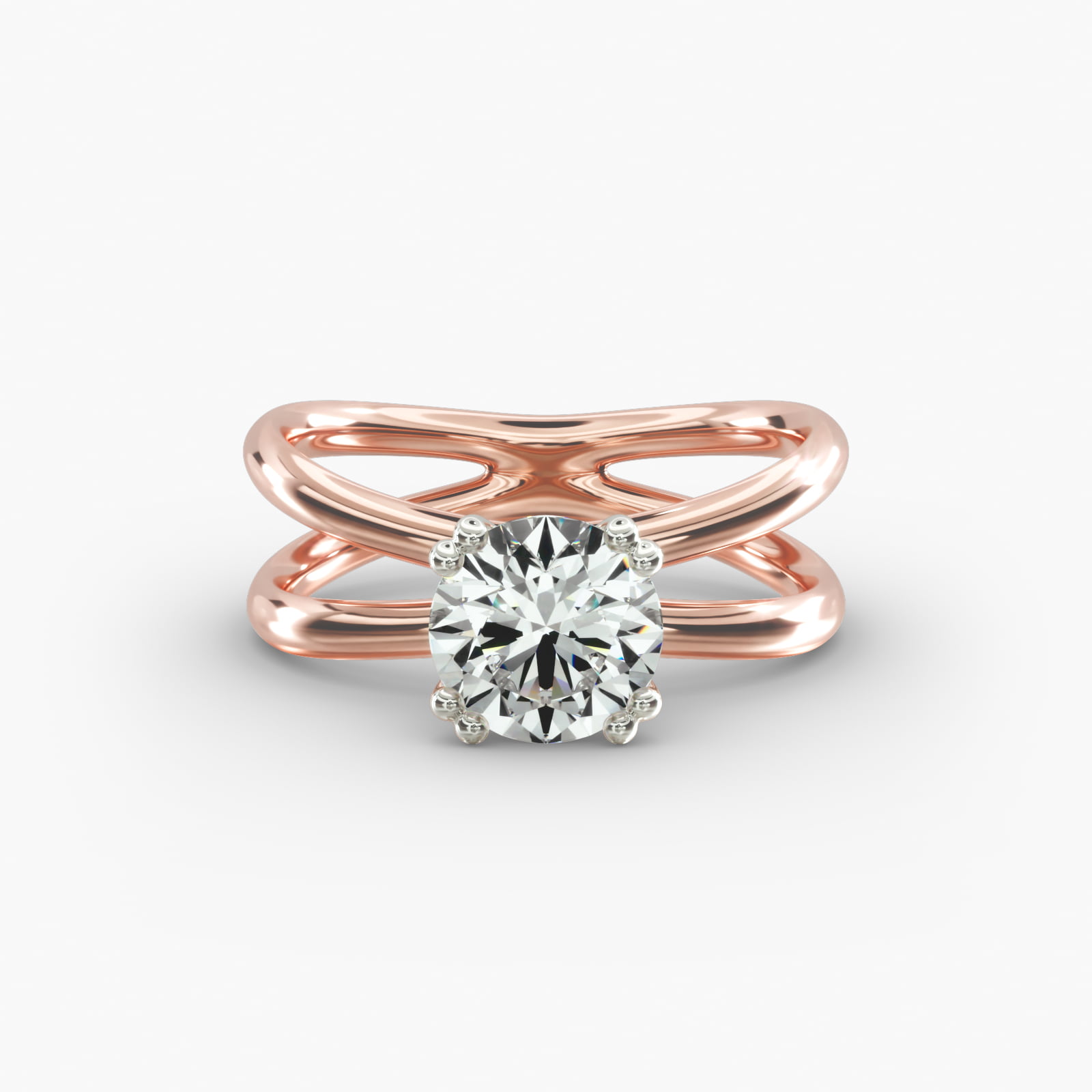 Criss Cross Solitaire Engagement Ring In 14K Rose Gold