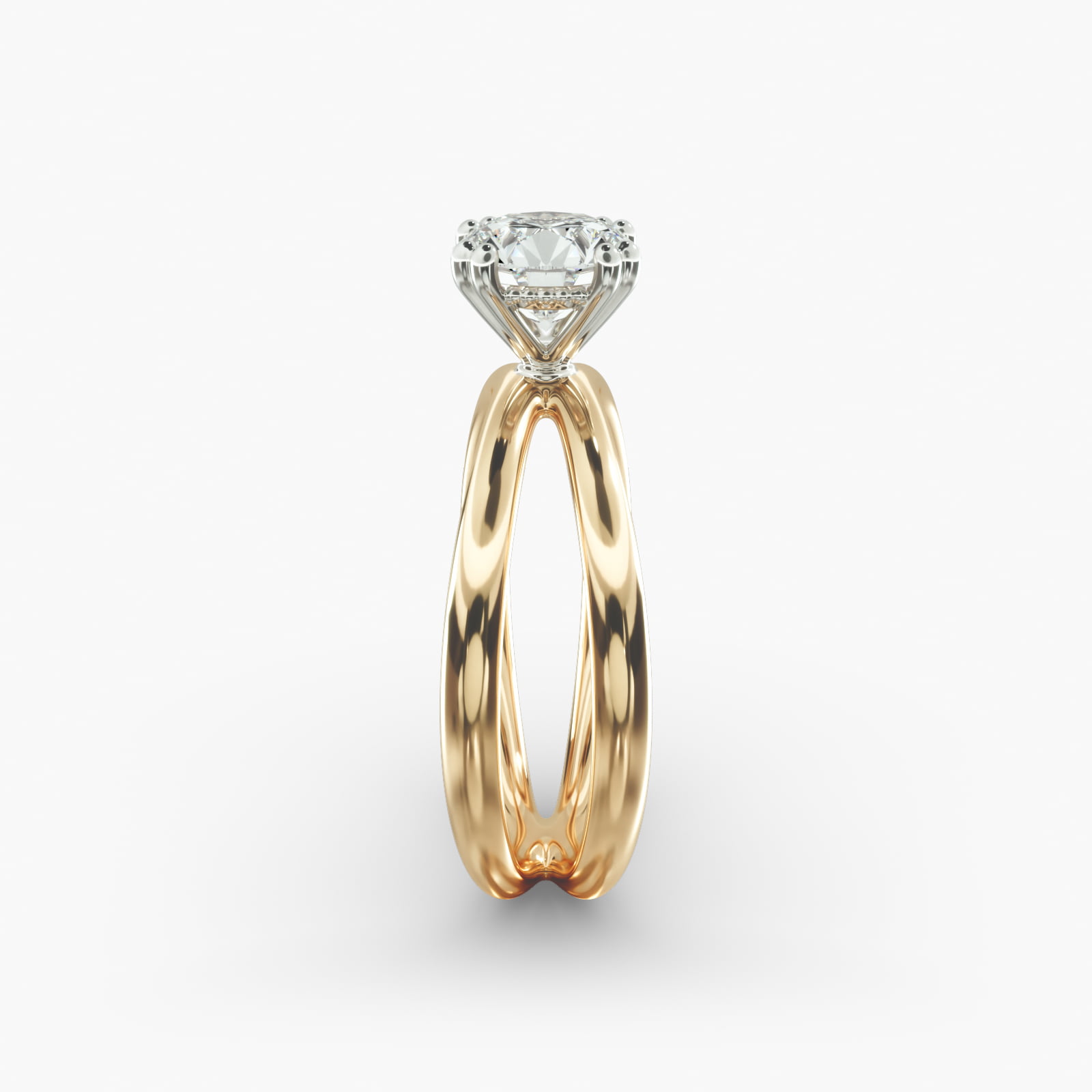 Criss Cross Solitaire Engagement Ring In 18K Yellow Gold