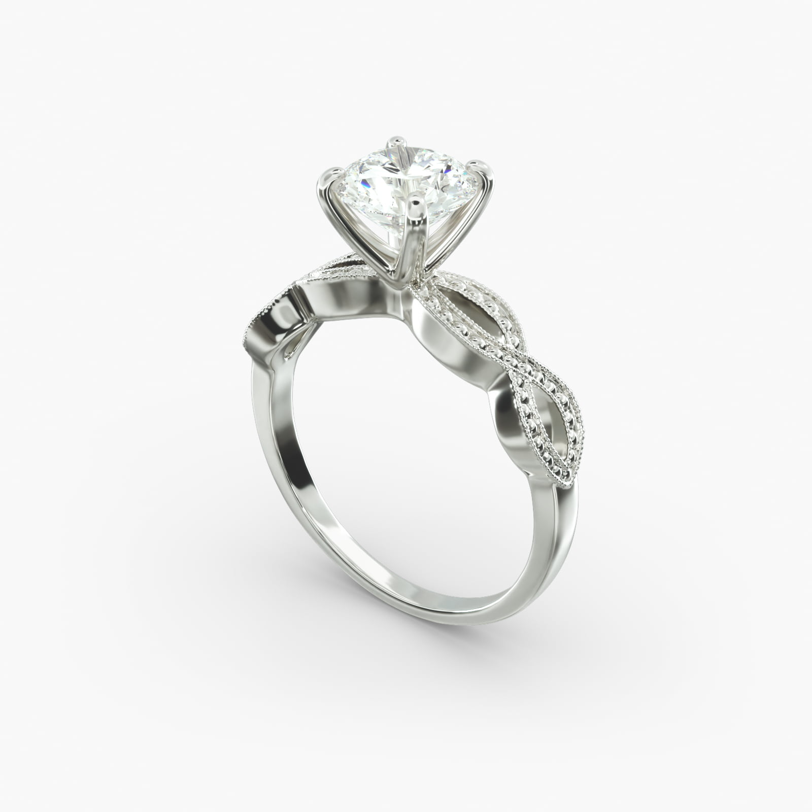 Infinity Vintage-Style Engagement Ring In 14K White Gold, image size:1600x1600