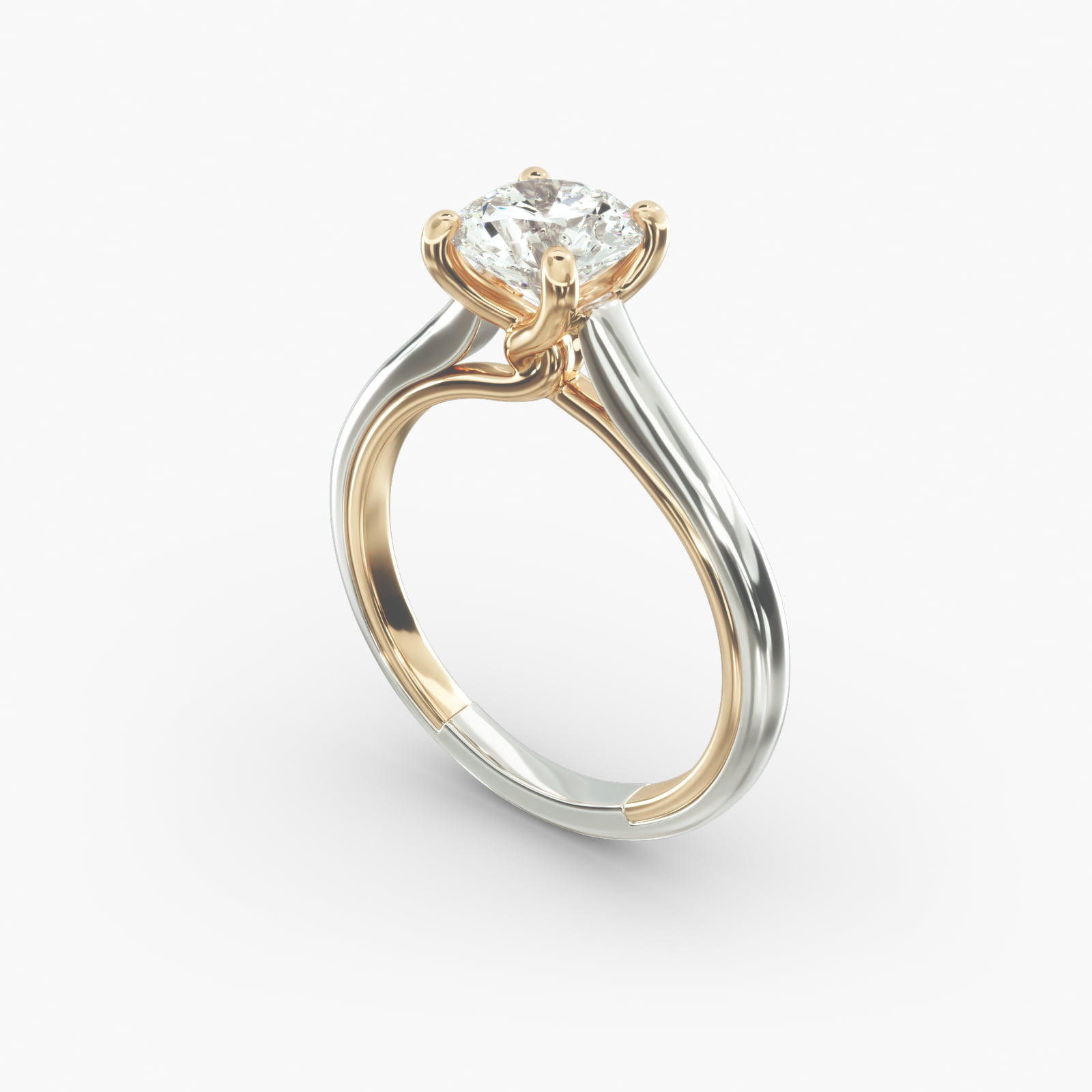 14K Gold Two-Tone Comfort Fit Modern Twisted Solitaire