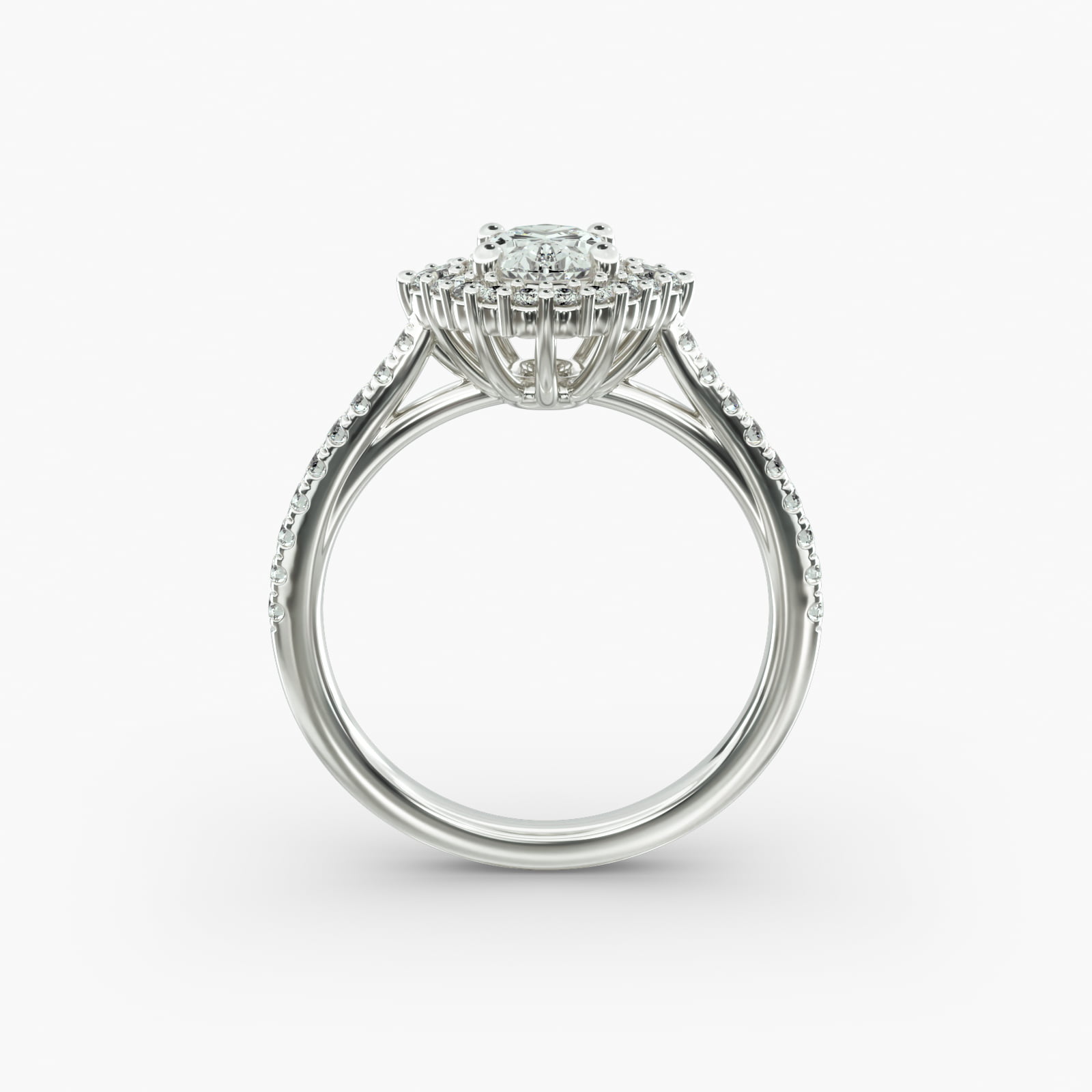Pavé Diamond Halo Cathedral Engagement Ring In Platinum