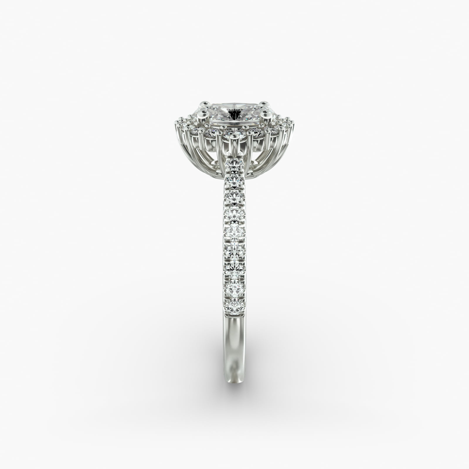 Pavé Diamond Halo Cathedral Engagement Ring In Platinum