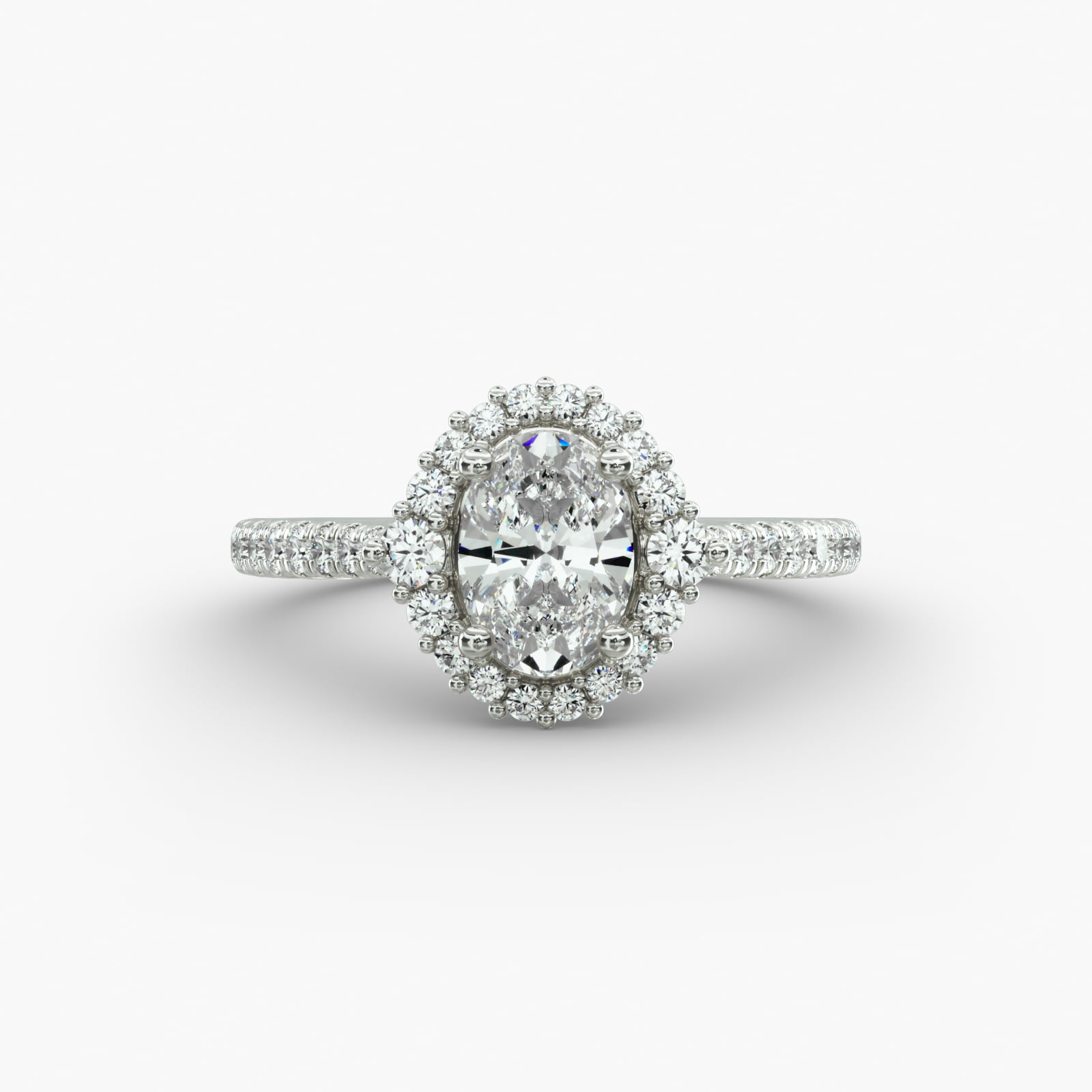 Pavé Diamond Halo Cathedral Engagement Ring In Platinum