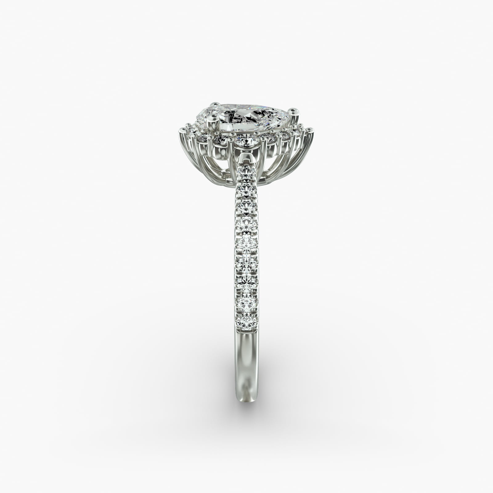 Pavé Diamond Halo Cathedral Engagement Ring In 14K White Gold