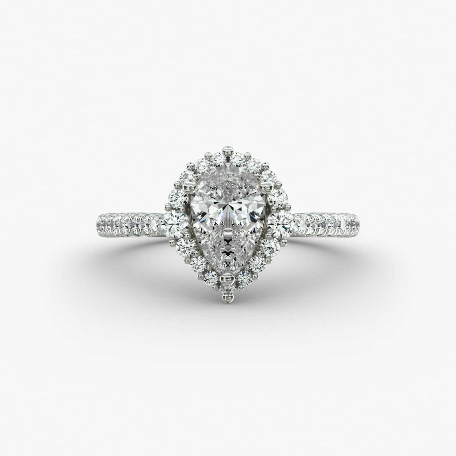 Pavé Diamond Halo Cathedral Engagement Ring In 14K White Gold