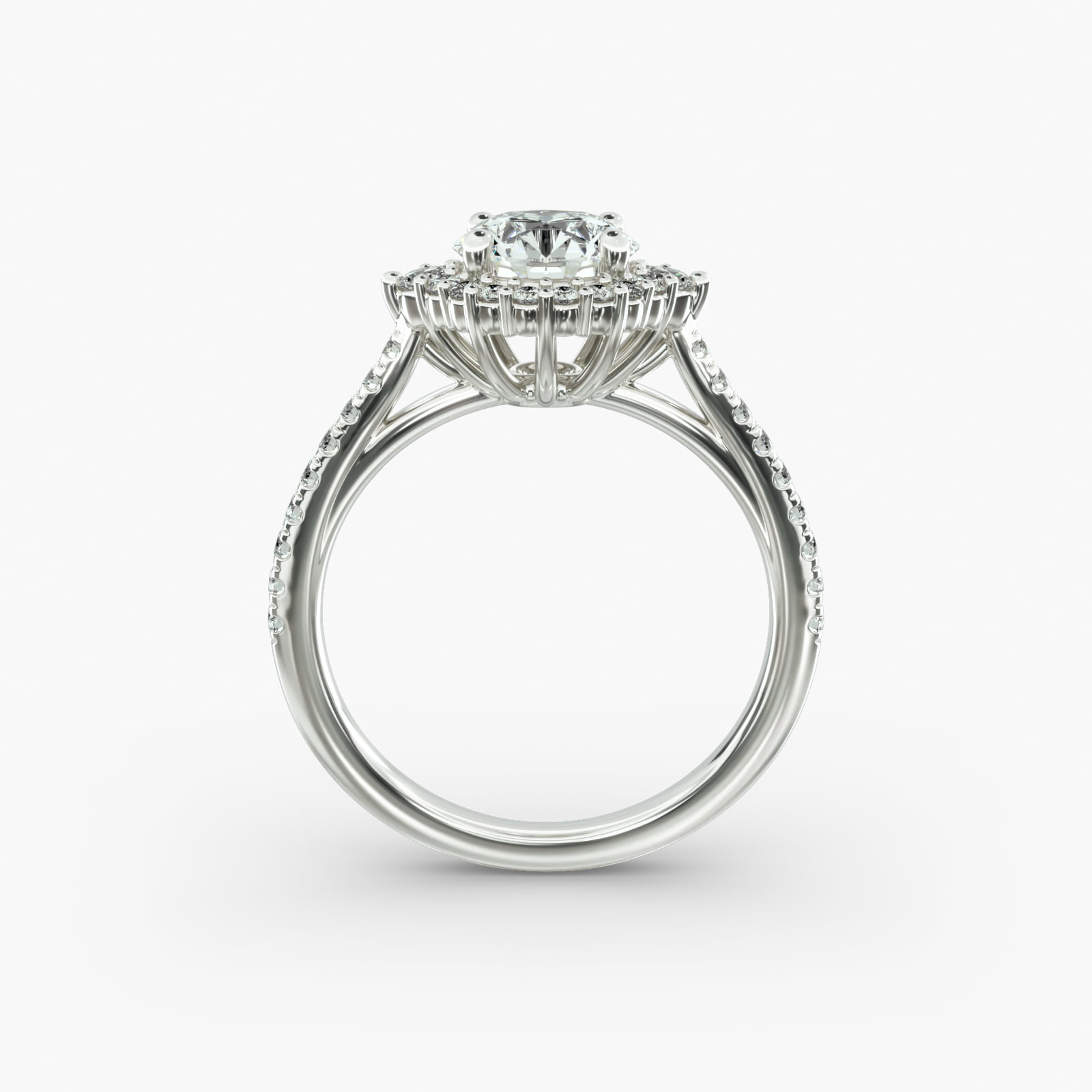 Pavé Diamond Halo Cathedral Engagement Ring In Platinum