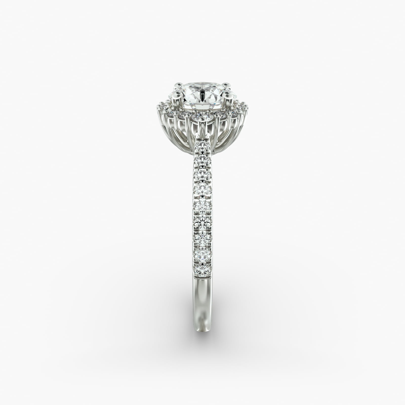 Pavé Diamond Halo Cathedral Engagement Ring In Platinum