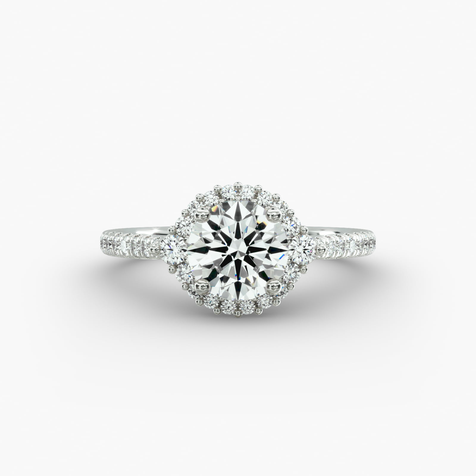 Pavé Diamond Halo Cathedral Engagement Ring In Platinum