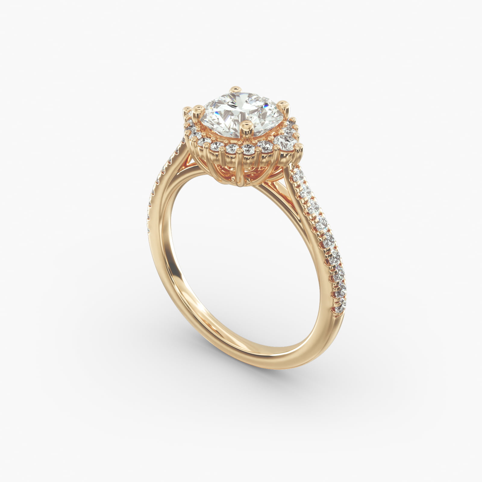 Pavé Diamond Halo Cathedral Engagement Ring In 18K Yellow Gold-18009y