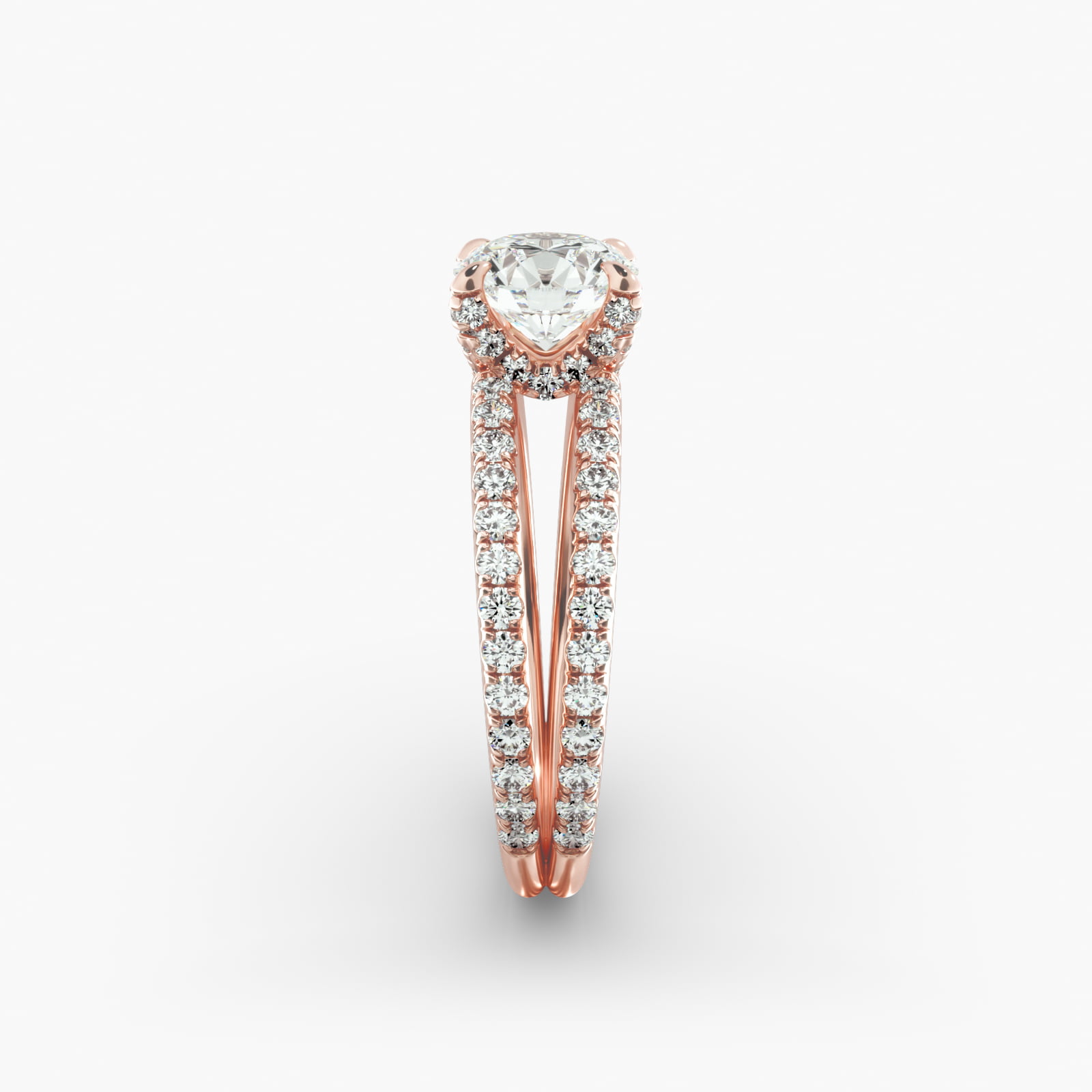 Pavé Split Shank Contour Diamond Engagement Ring In 14K Rose Gold