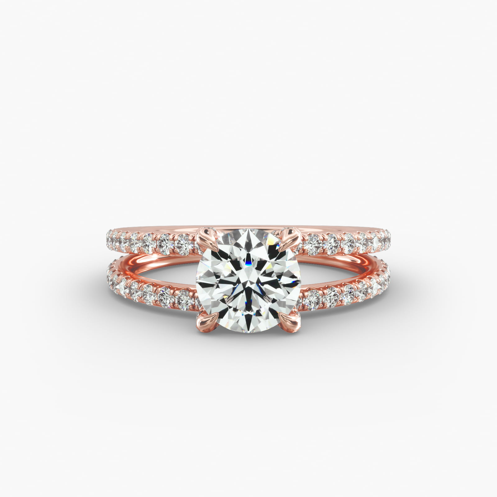 Pavé Split Shank Contour Diamond Engagement Ring In 14K Rose Gold