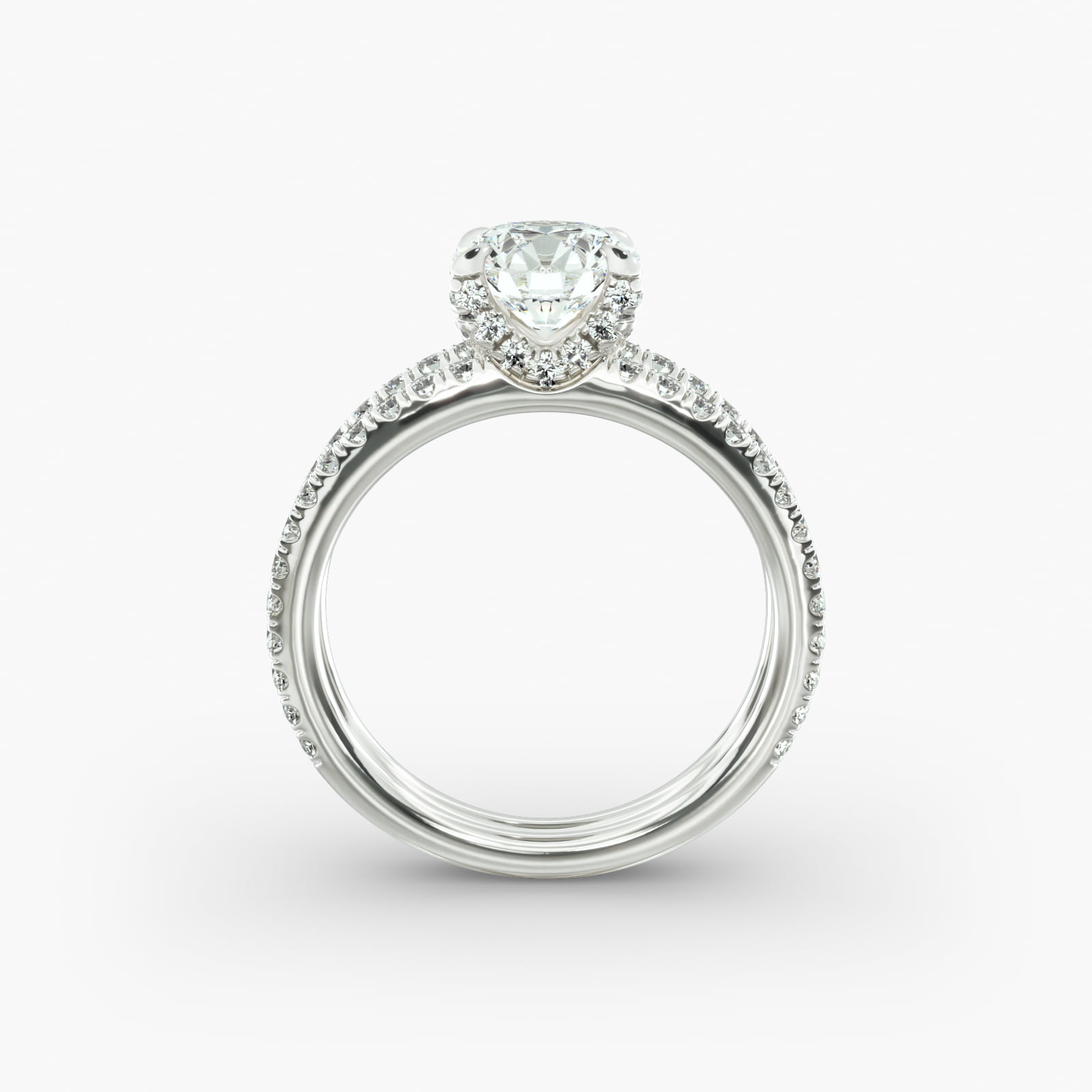 Pavé Split Shank Contour Diamond Engagement Ring In 14K White Gold