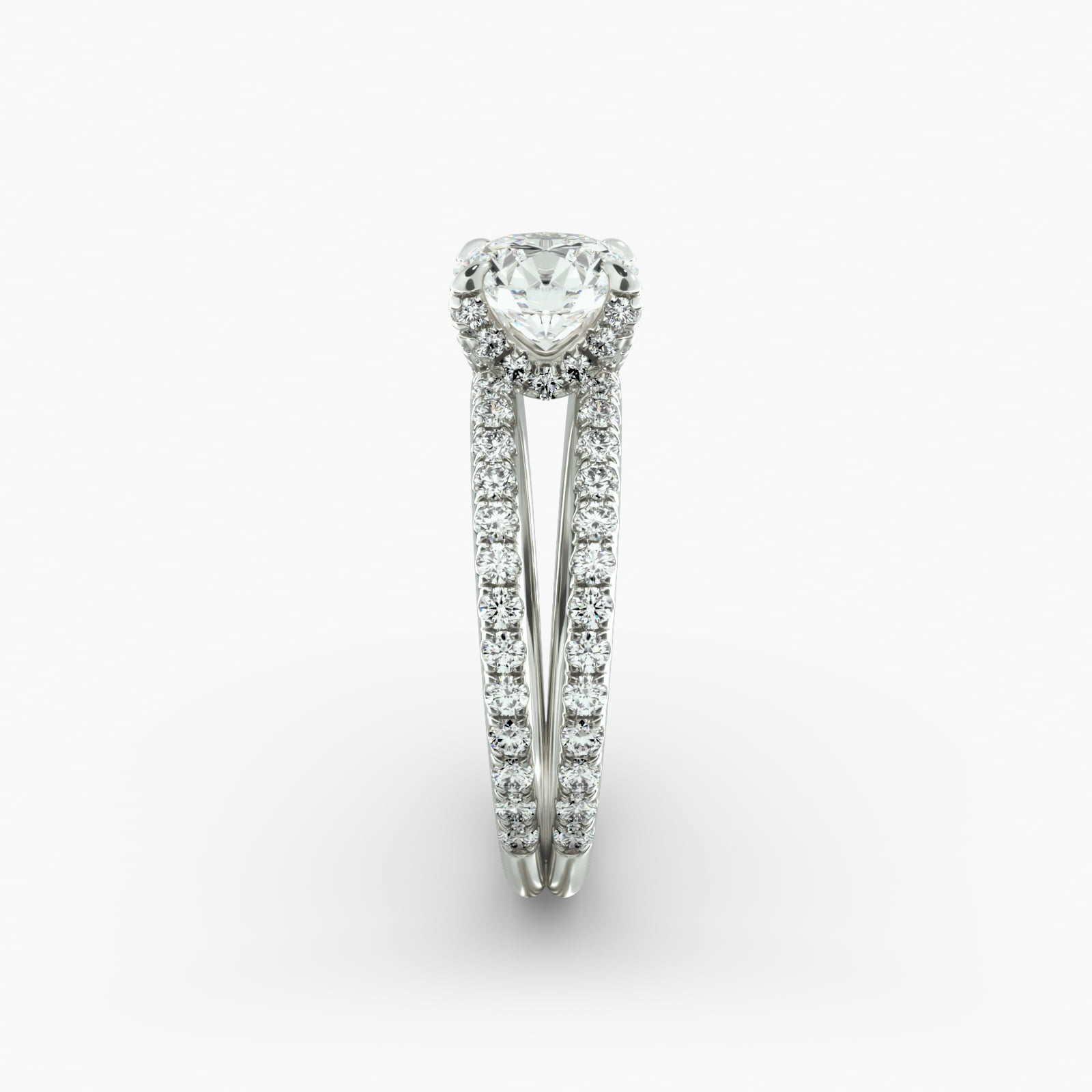Pavé Split Shank Contour Diamond Engagement Ring In 14K White Gold