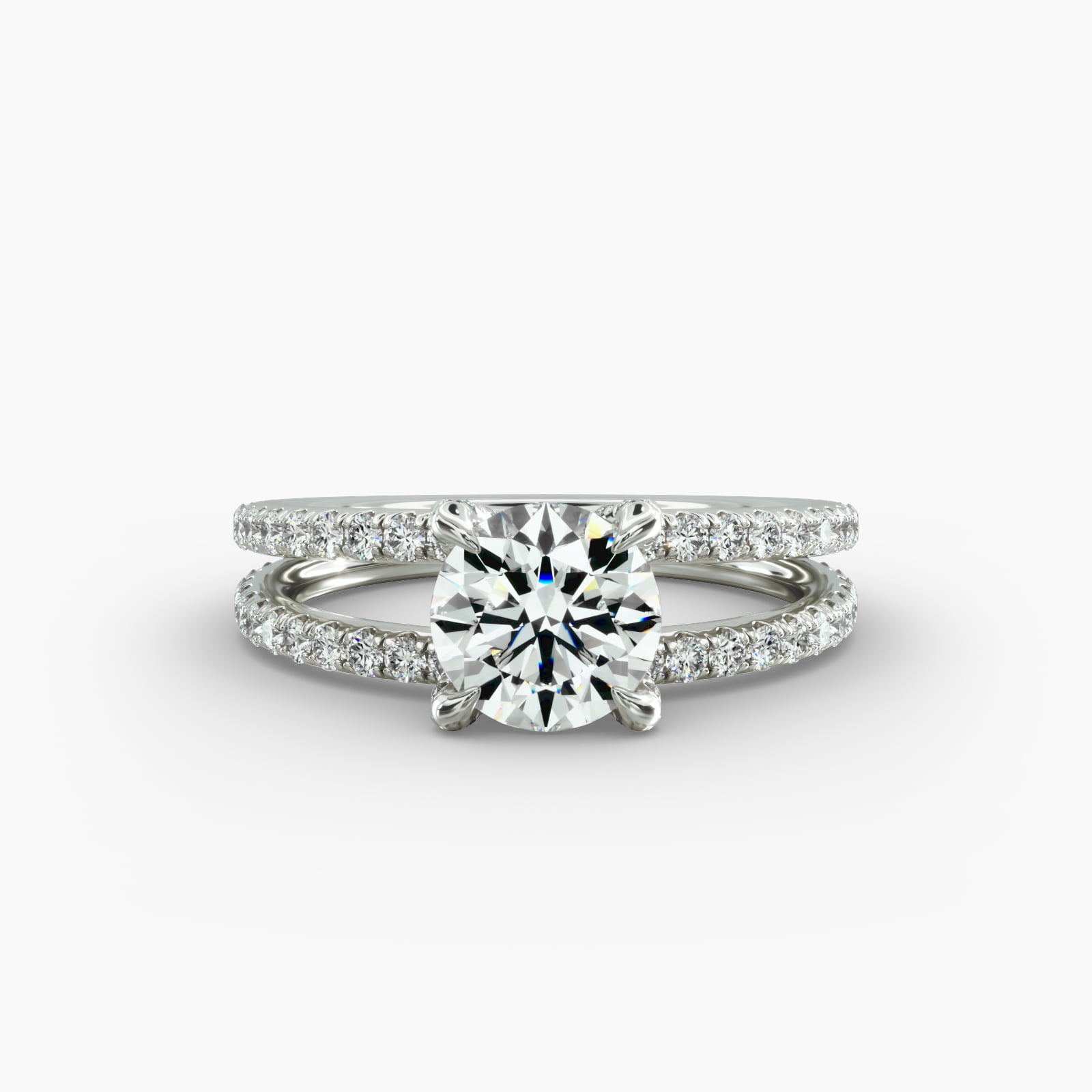 Pavé Split Shank Contour Diamond Engagement Ring In 14K White Gold