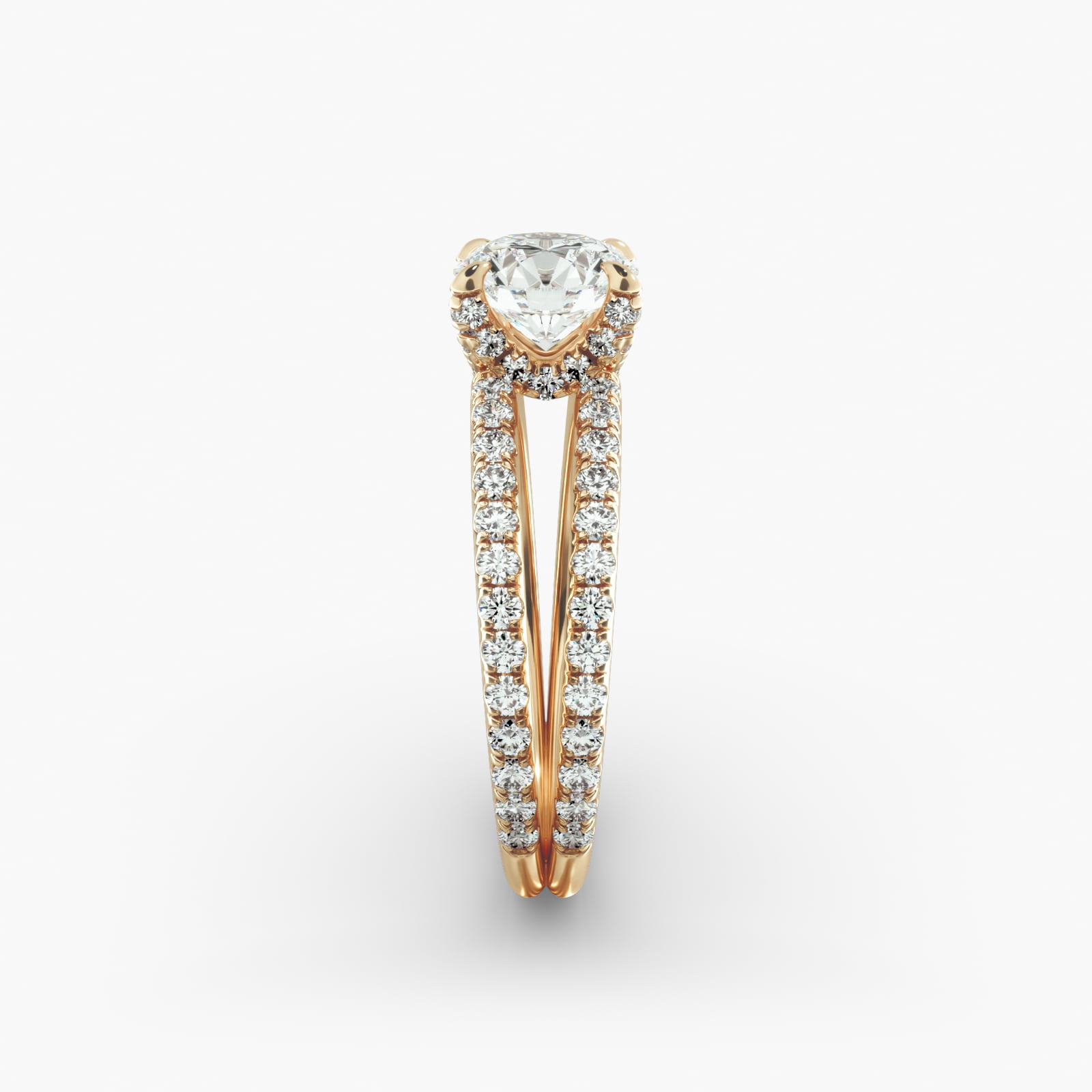 Pavé Split Shank Contour Diamond Engagement Ring In 14K Yellow Gold