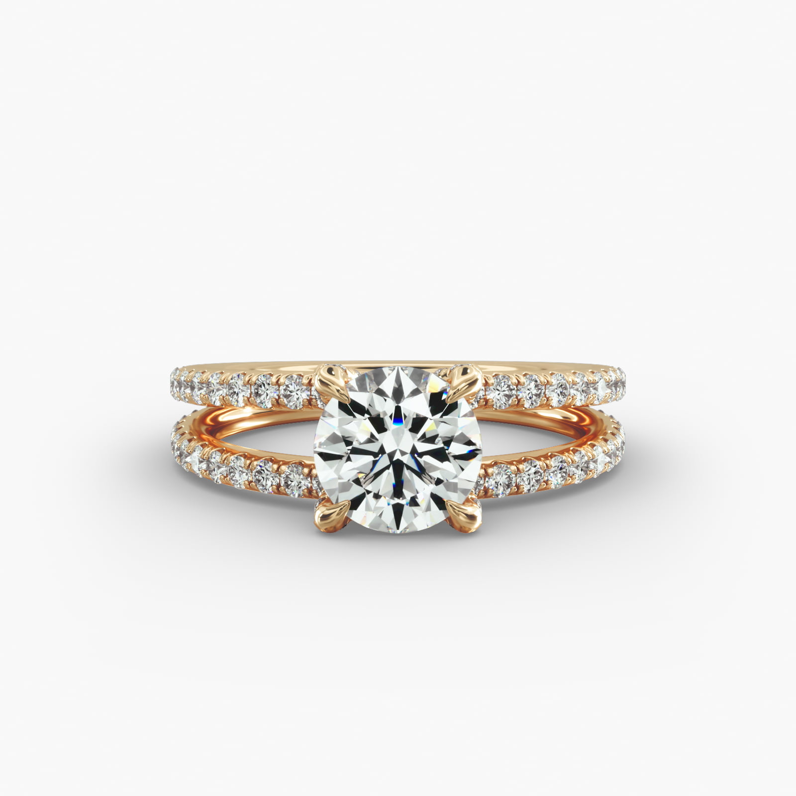 Pavé Split Shank Contour Diamond Engagement Ring In 14K Yellow Gold