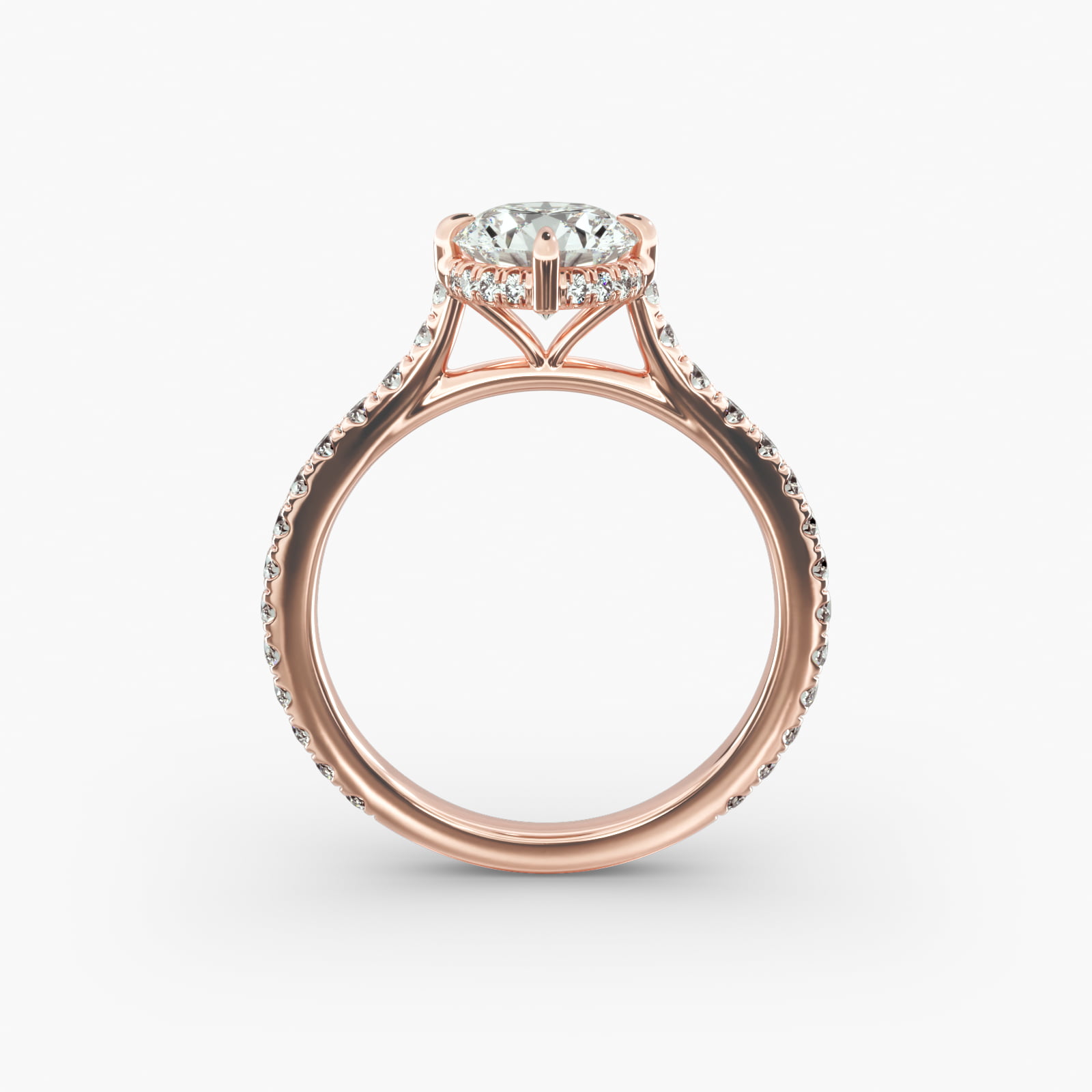 Cathedral Pavé Crown Diamond Engagement Ring In 14K Rose Gold
