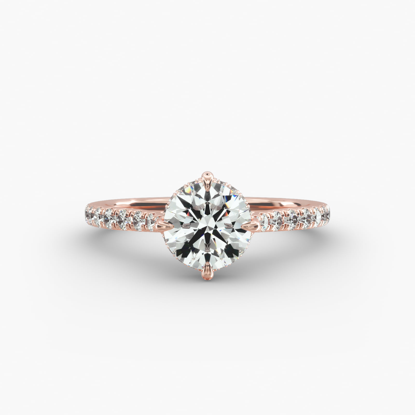Cathedral Pavé Crown Diamond Engagement Ring In 14K Rose Gold