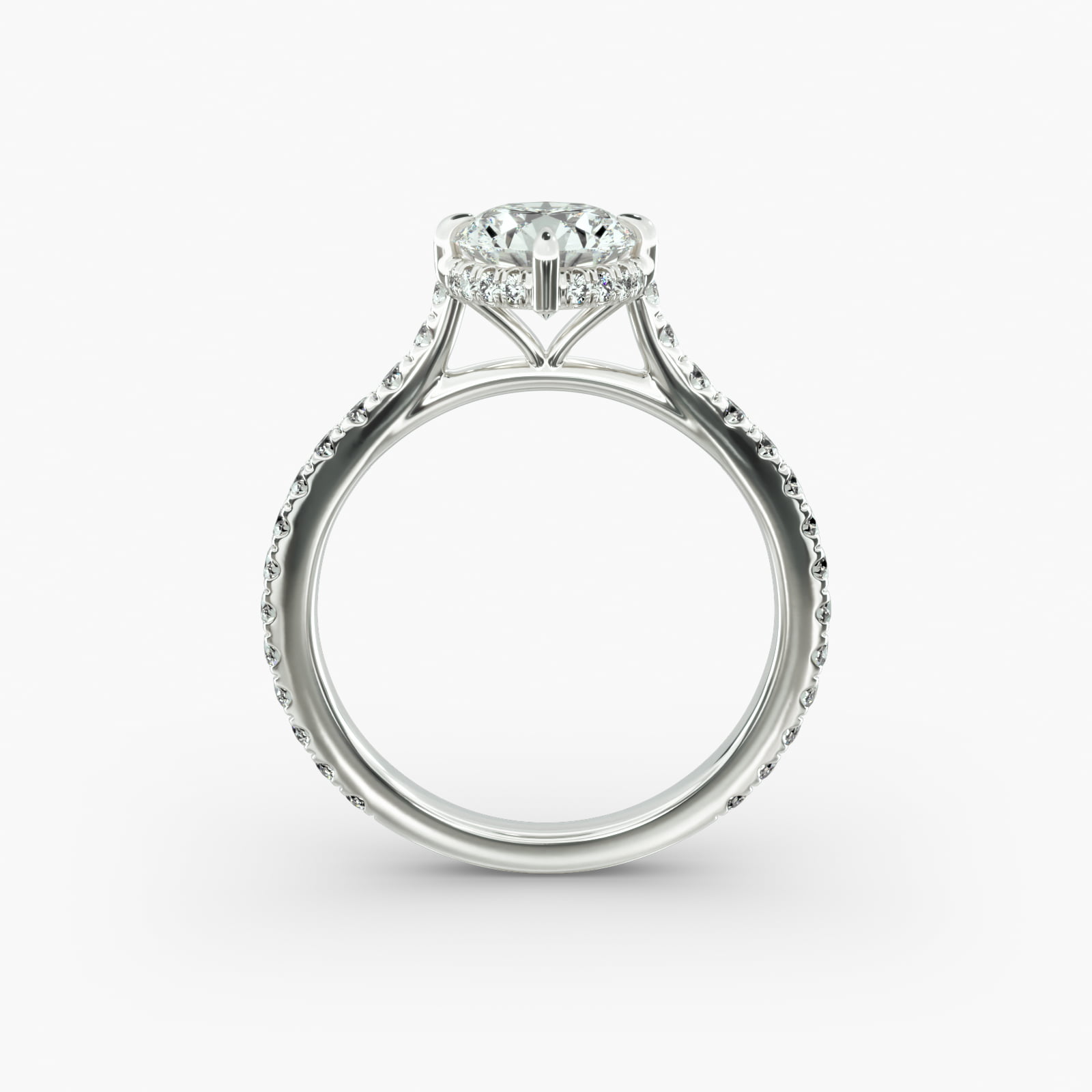 Cathedral Pavé Crown Diamond Engagement Ring In Platinum