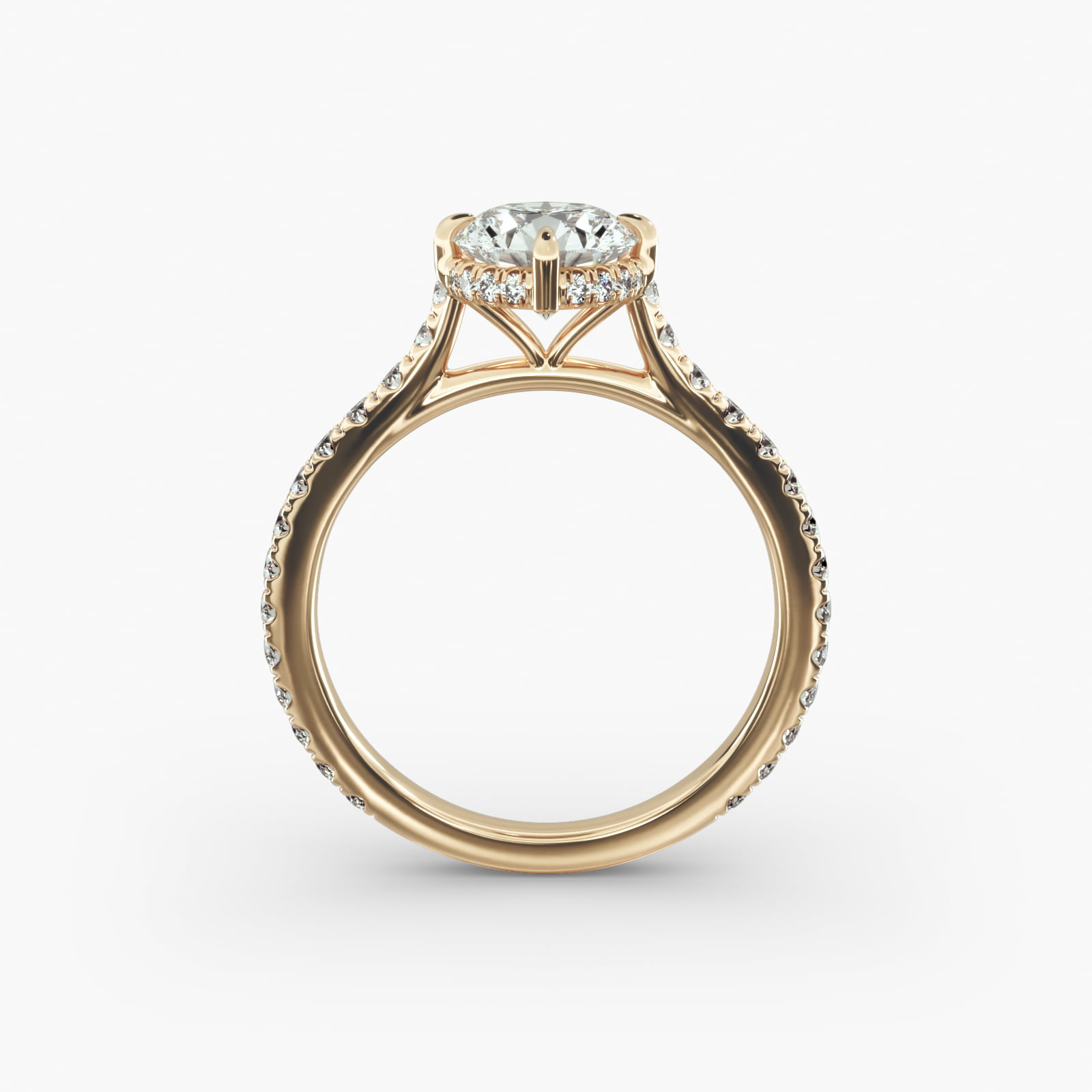 Cathedral Pavé Crown Diamond Engagement Ring In 18K Yellow Gold
