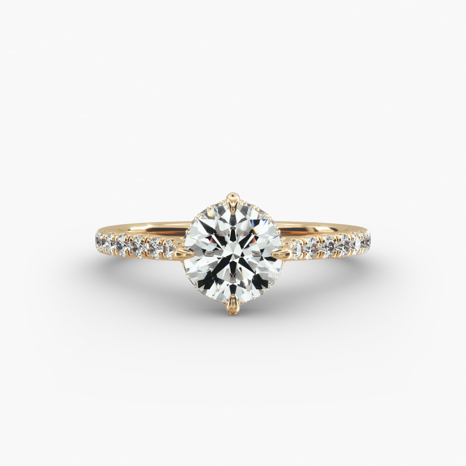 Cathedral Pavé Crown Diamond Engagement Ring In 18K Yellow Gold