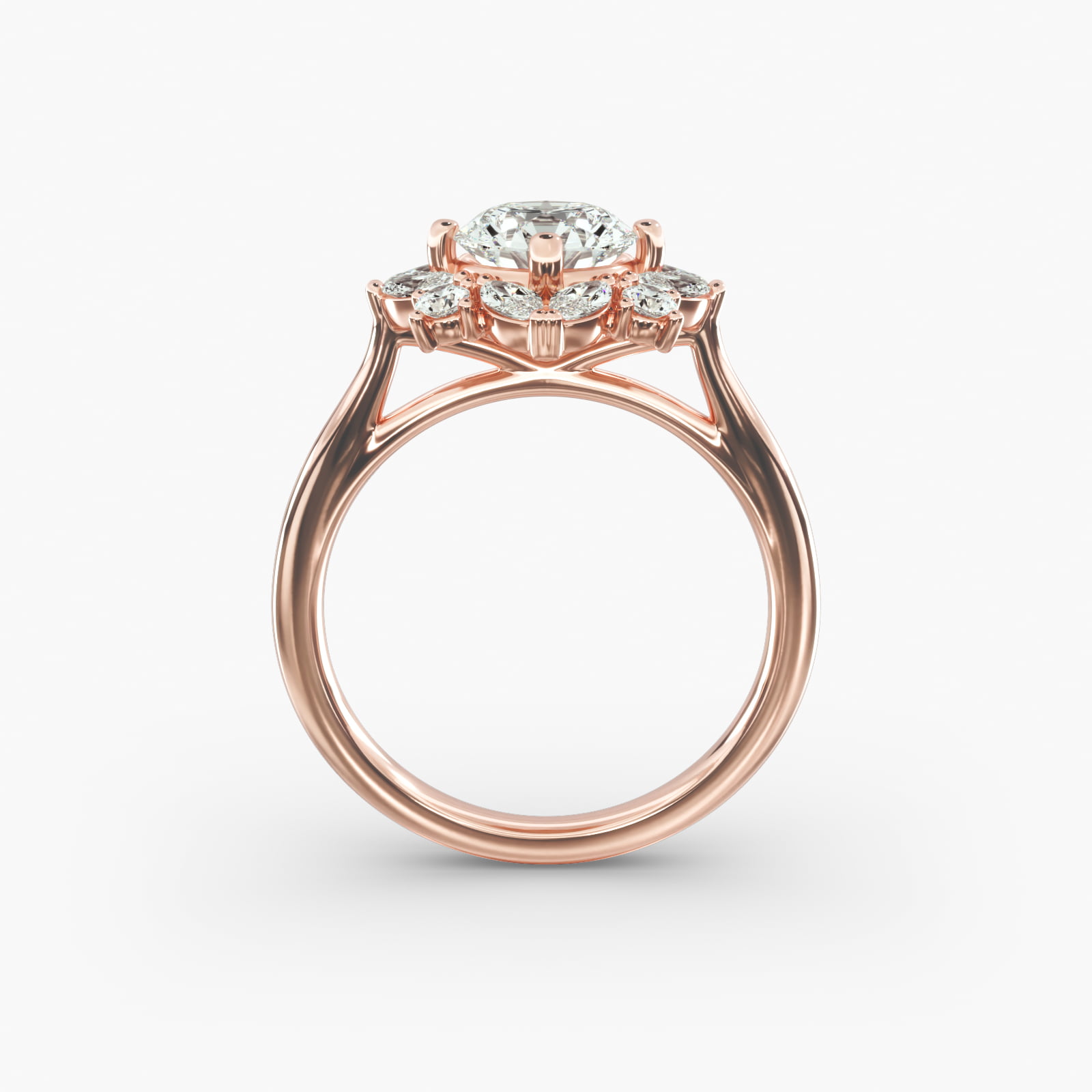 Marquise Cluster Diamond Halo Engagement Ring In 14K Rose Gold