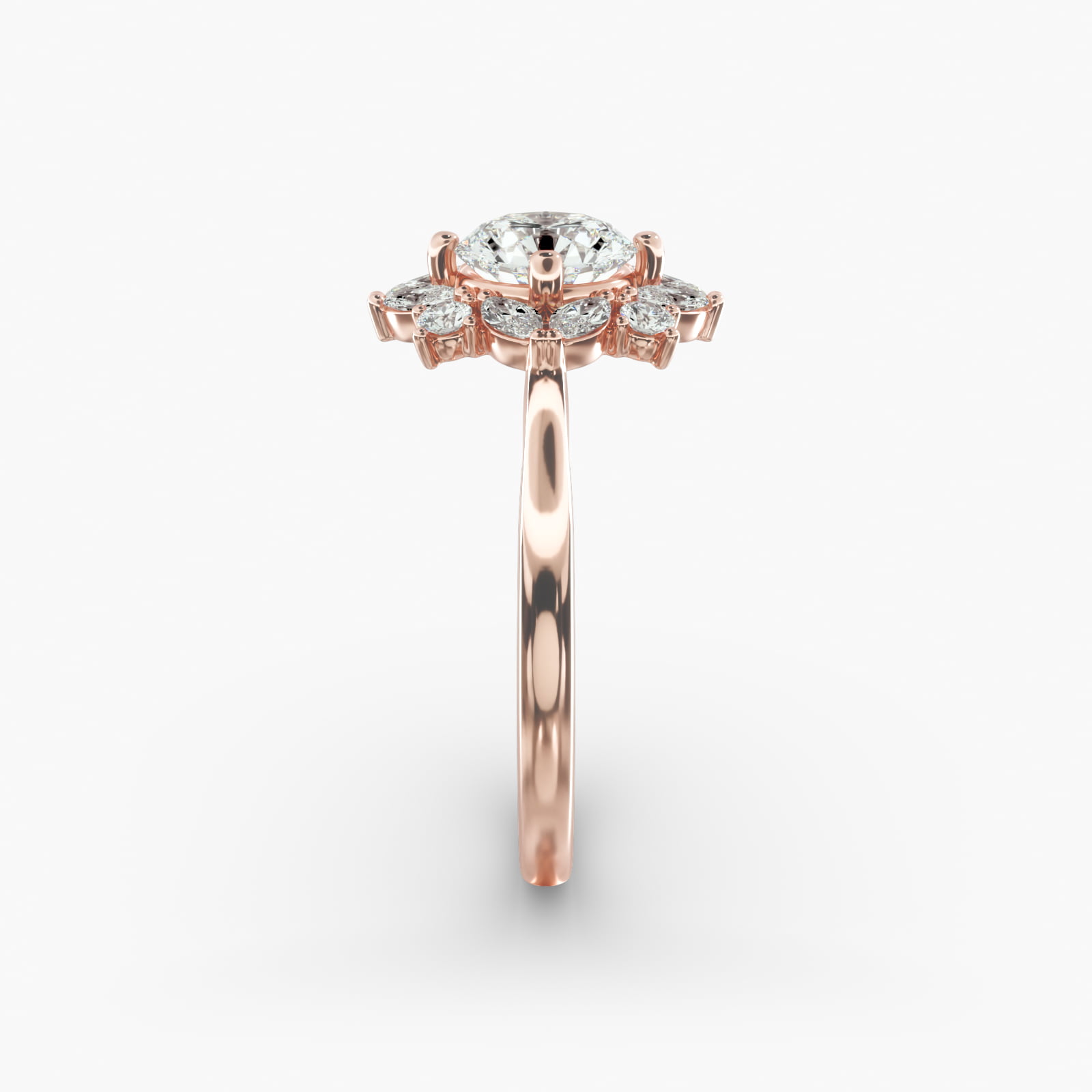 Marquise Cluster Diamond Halo Engagement Ring In 14K Rose Gold