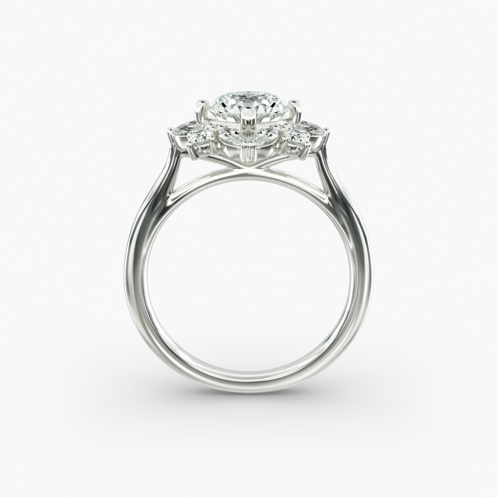 Marquise Cluster Diamond Halo Engagement Ring In 14K White Gold