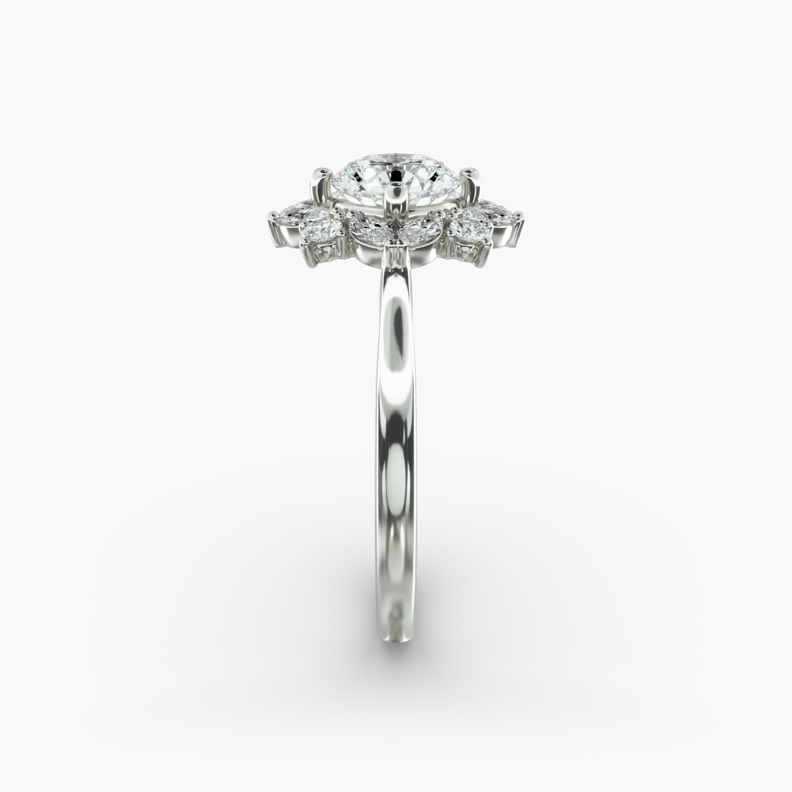 Marquise Cluster Diamond Halo Engagement Ring In 14K White Gold
