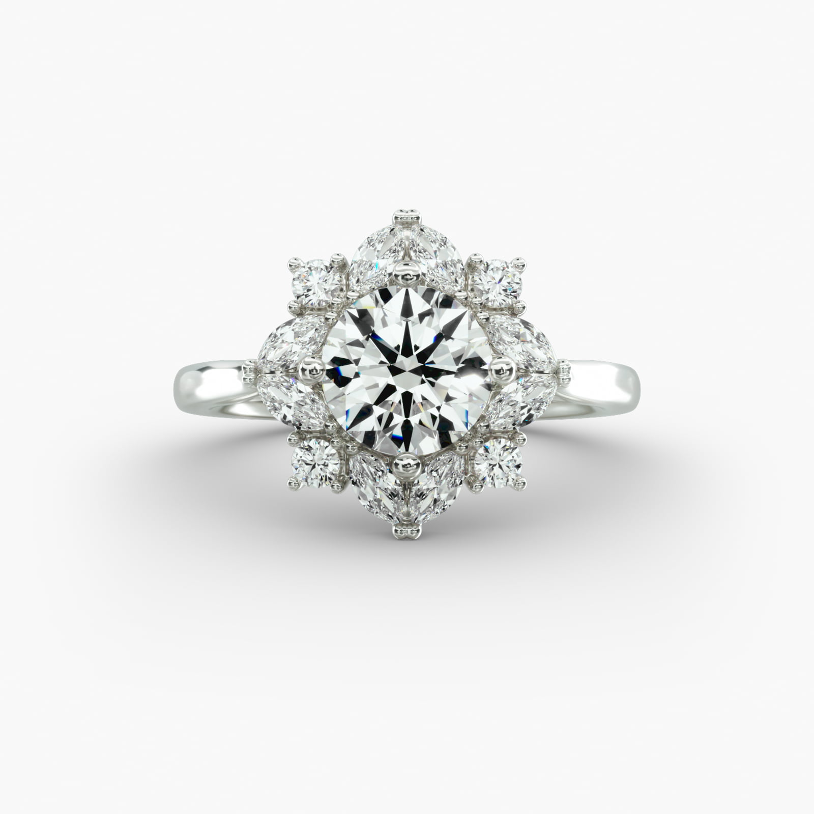 Marquise Cluster Diamond Halo Engagement Ring In 14K White Gold
