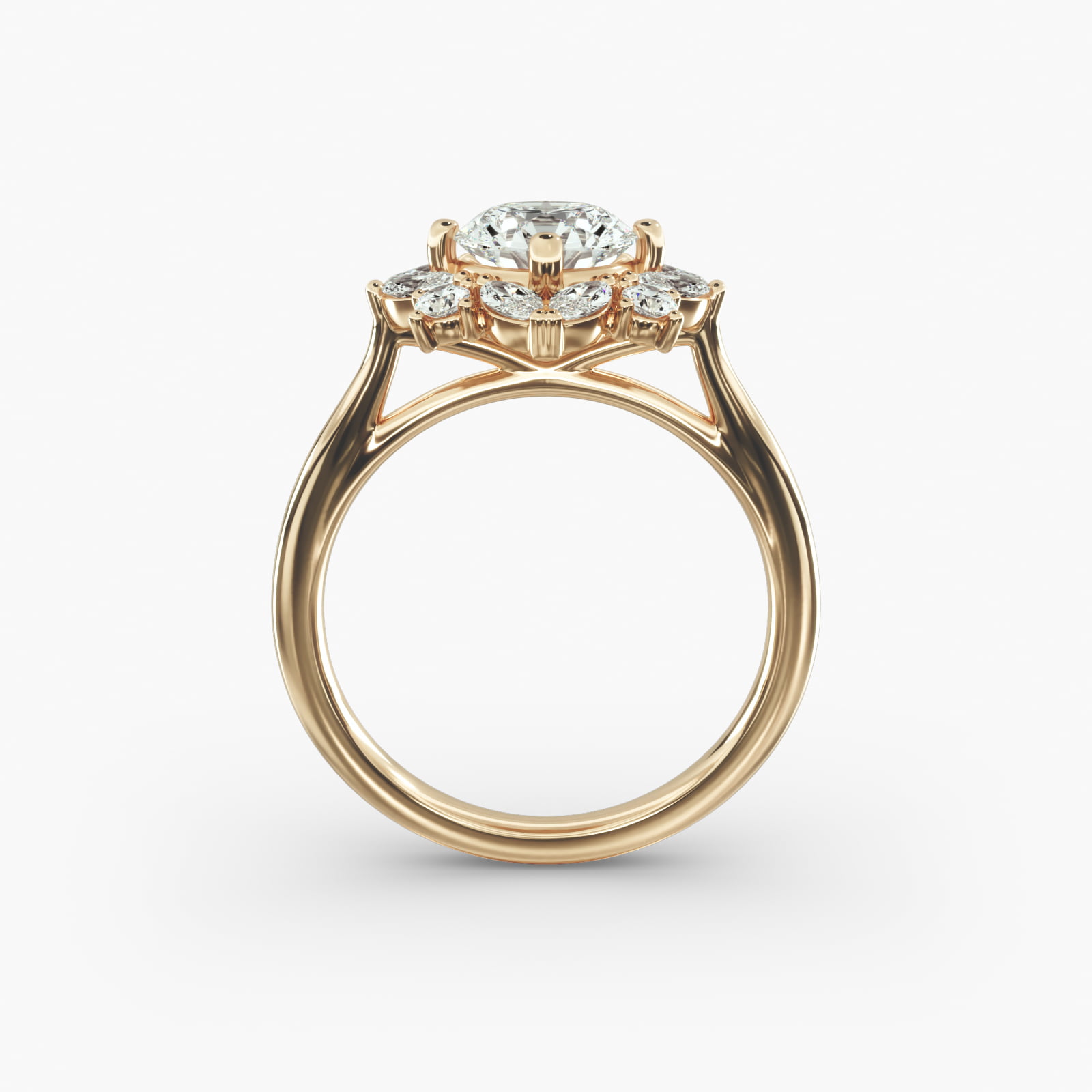 Marquise Cluster Diamond Halo Engagement Ring In 14K Yellow Gold