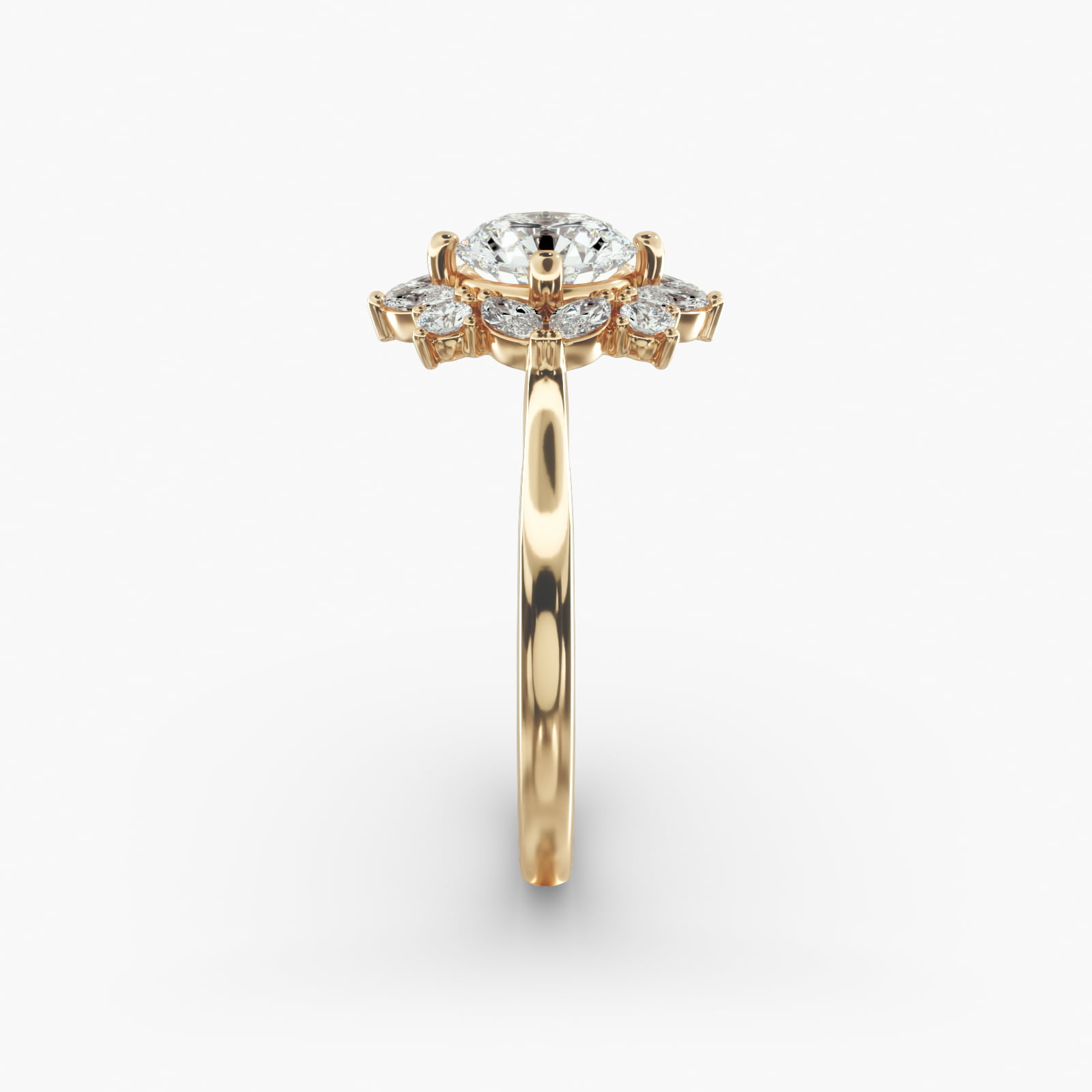 Marquise Cluster Diamond Halo Engagement Ring In 14K Yellow Gold