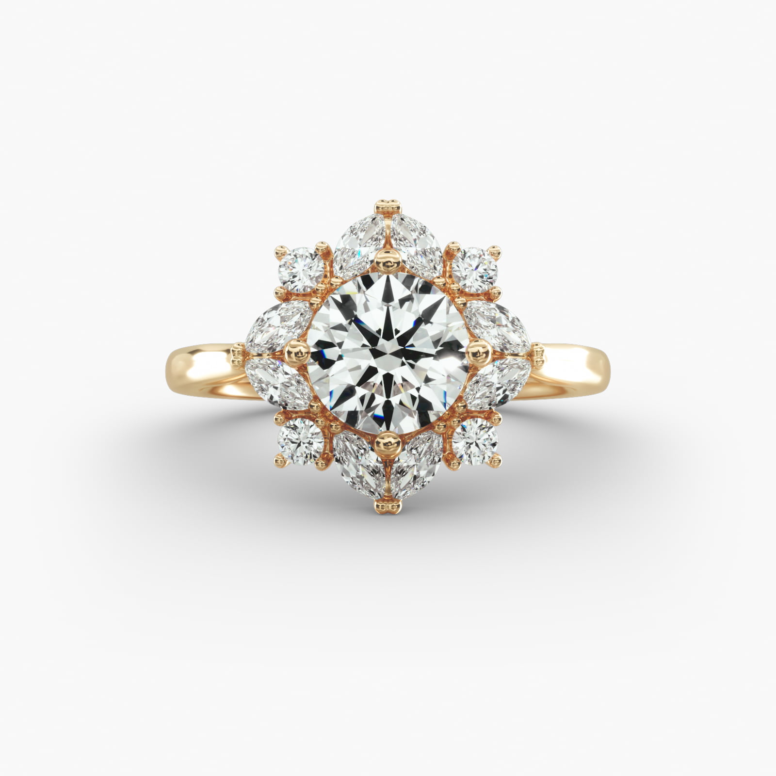 Marquise Cluster Diamond Halo Engagement Ring In 14K Yellow Gold