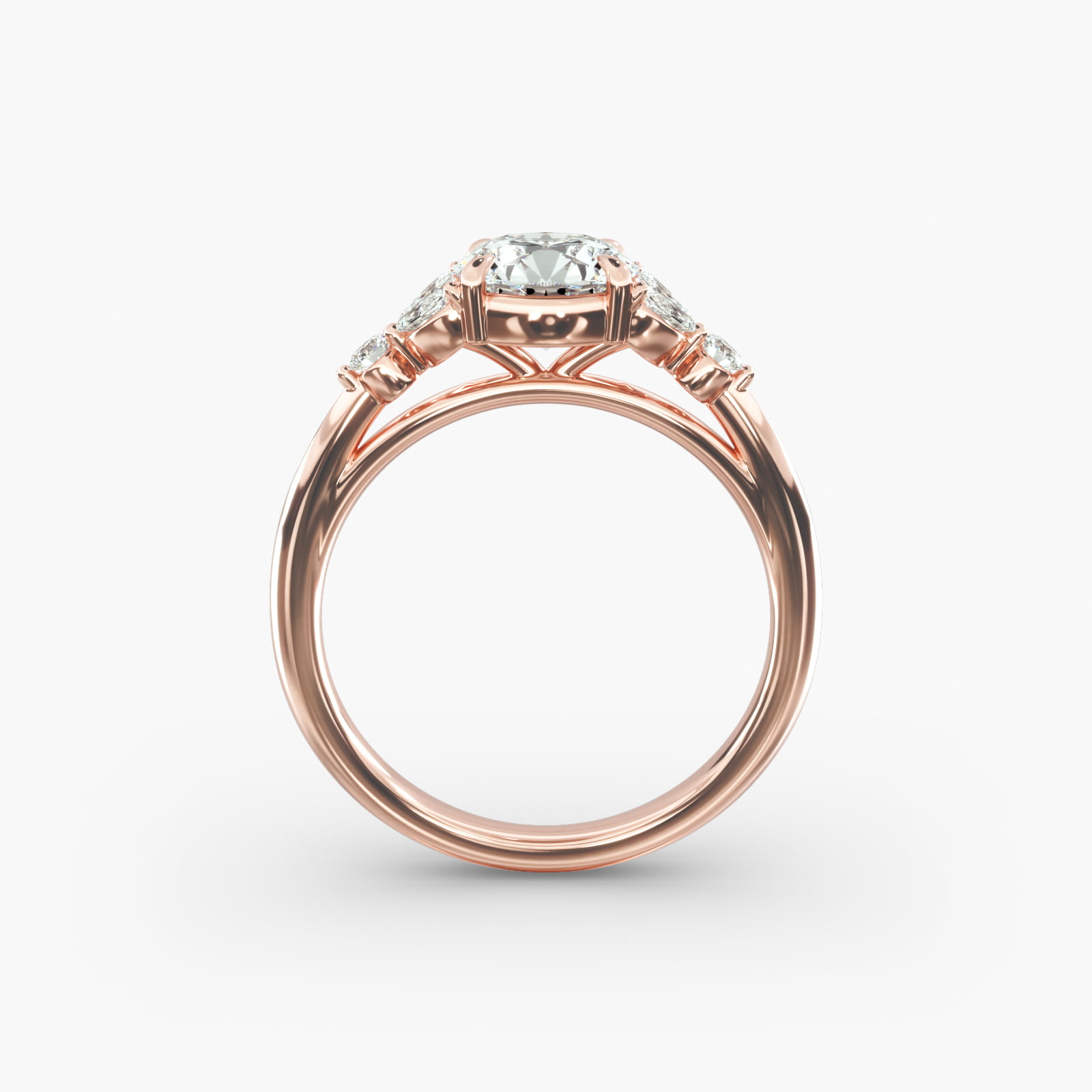 Laurel Leaves Side Stone Diamond Engagement Ring In 14K Rose Gold