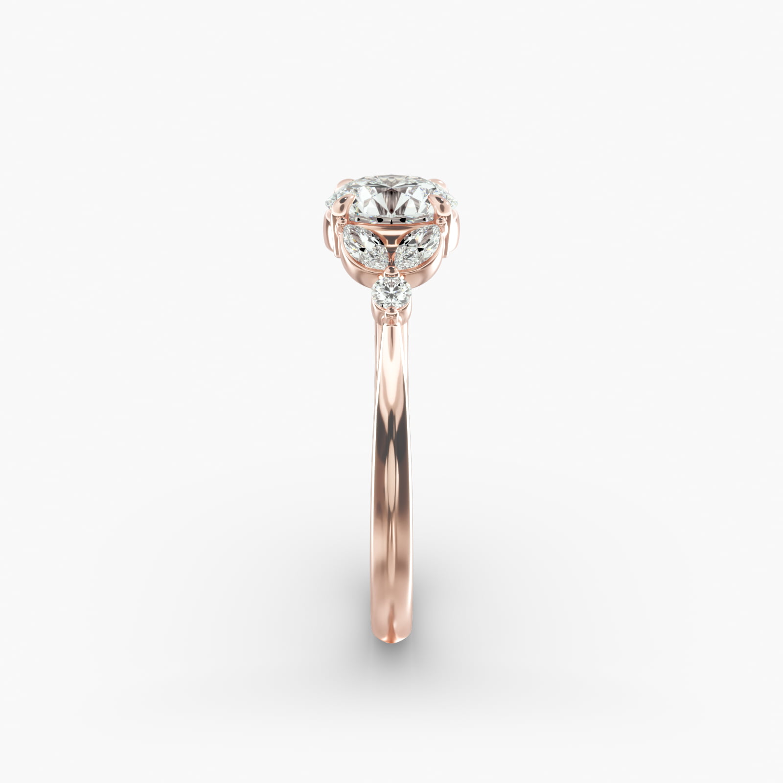 Laurel Leaves Side Stone Diamond Engagement Ring In 14K Rose Gold