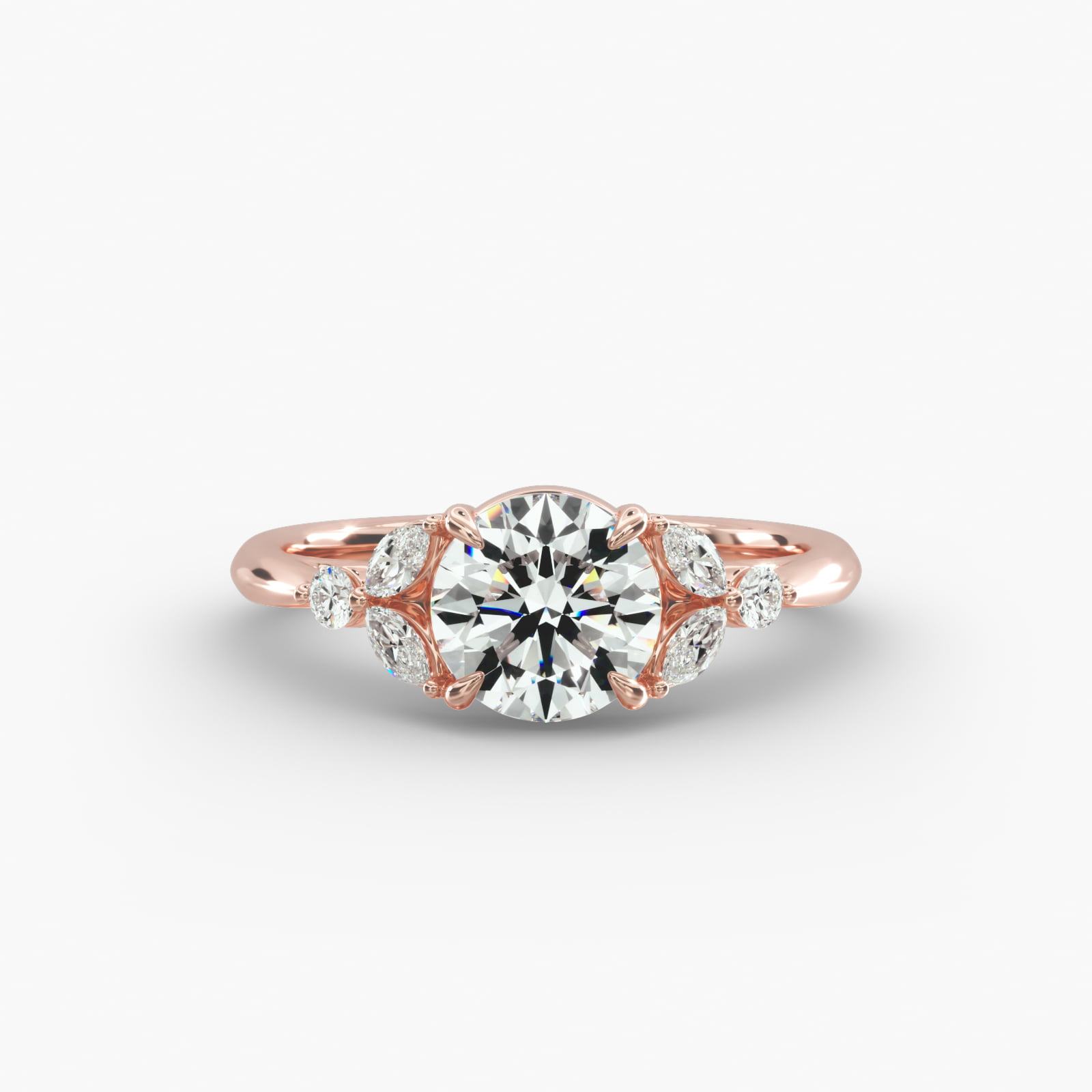 Laurel Leaves Side Stone Diamond Engagement Ring In 14K Rose Gold
