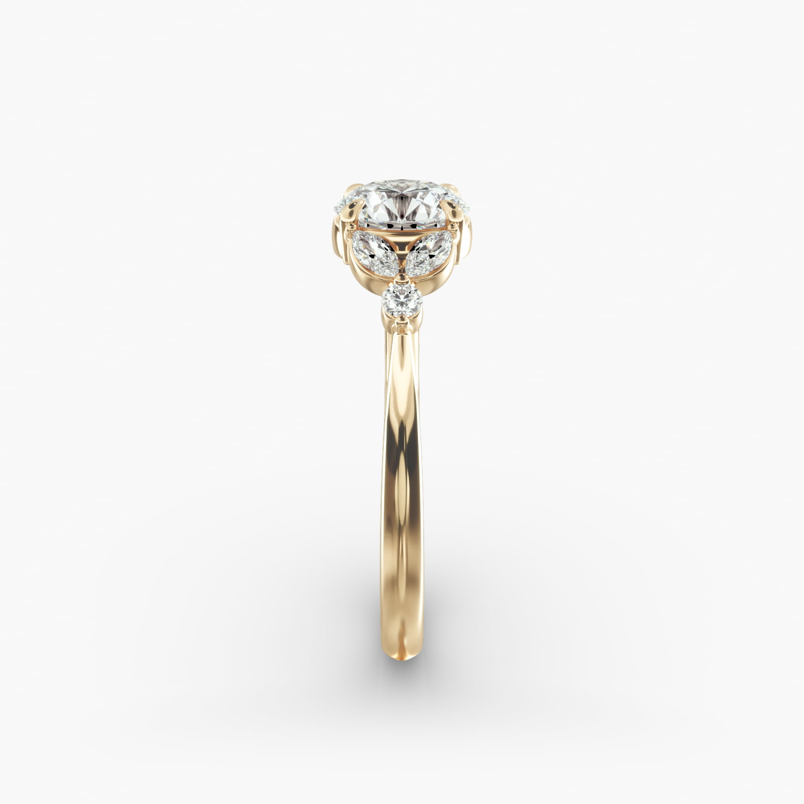 Laurel Leaves Side Stone Diamond Engagement Ring In 18K Yellow Gold