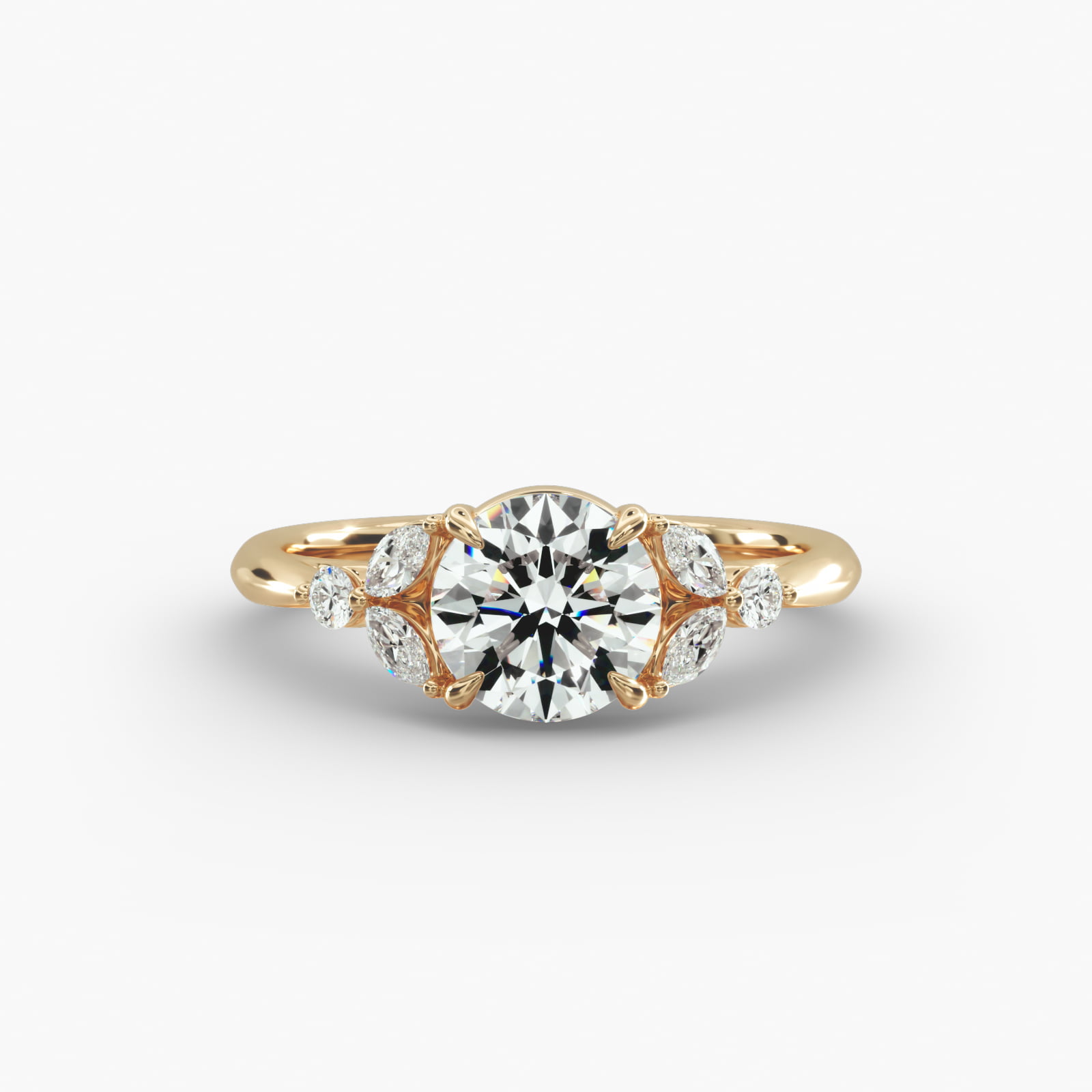 Laurel Leaves Side Stone Diamond Engagement Ring In 18K Yellow Gold
