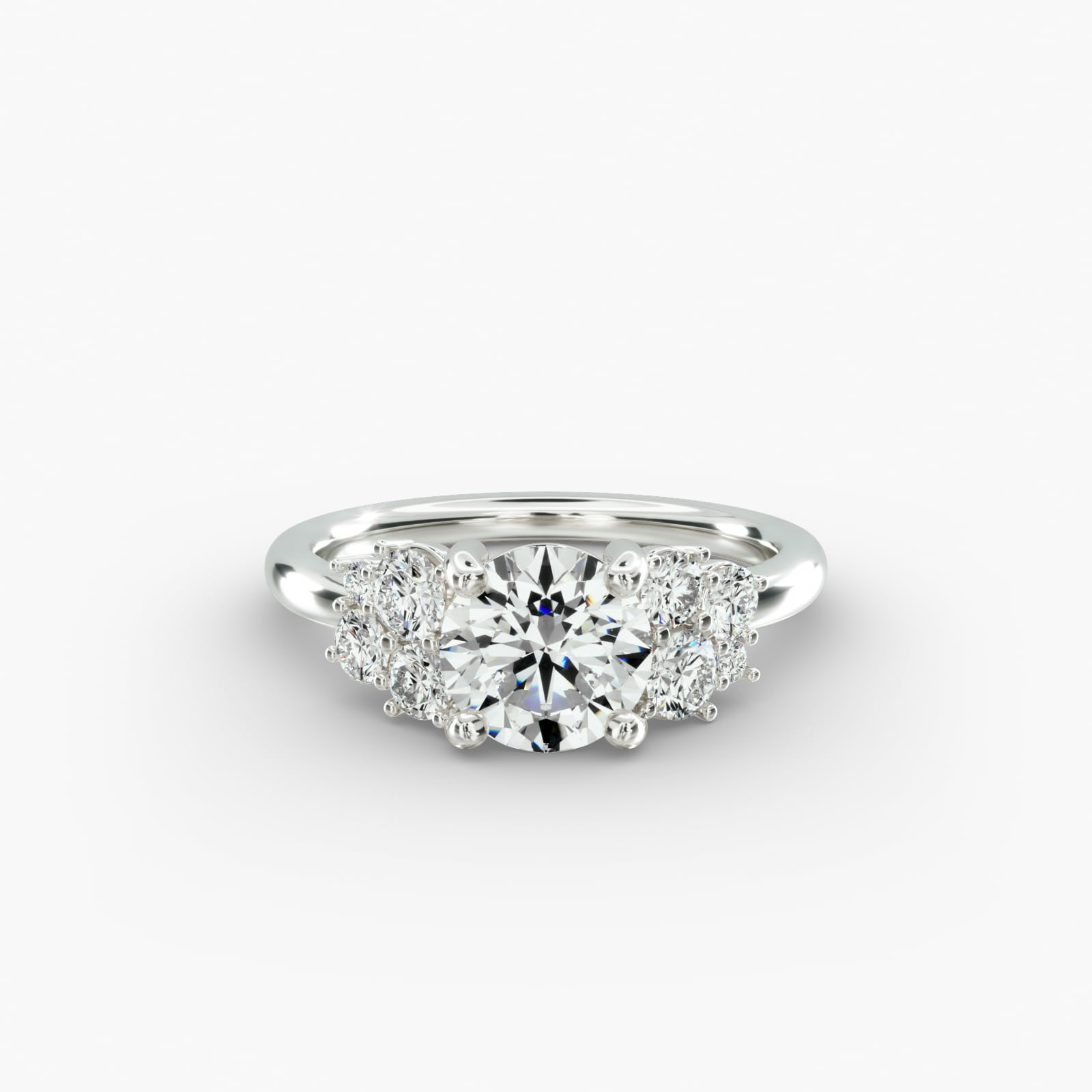 Diamond Medley Side Stone Engagement Ring In 18K White Gold