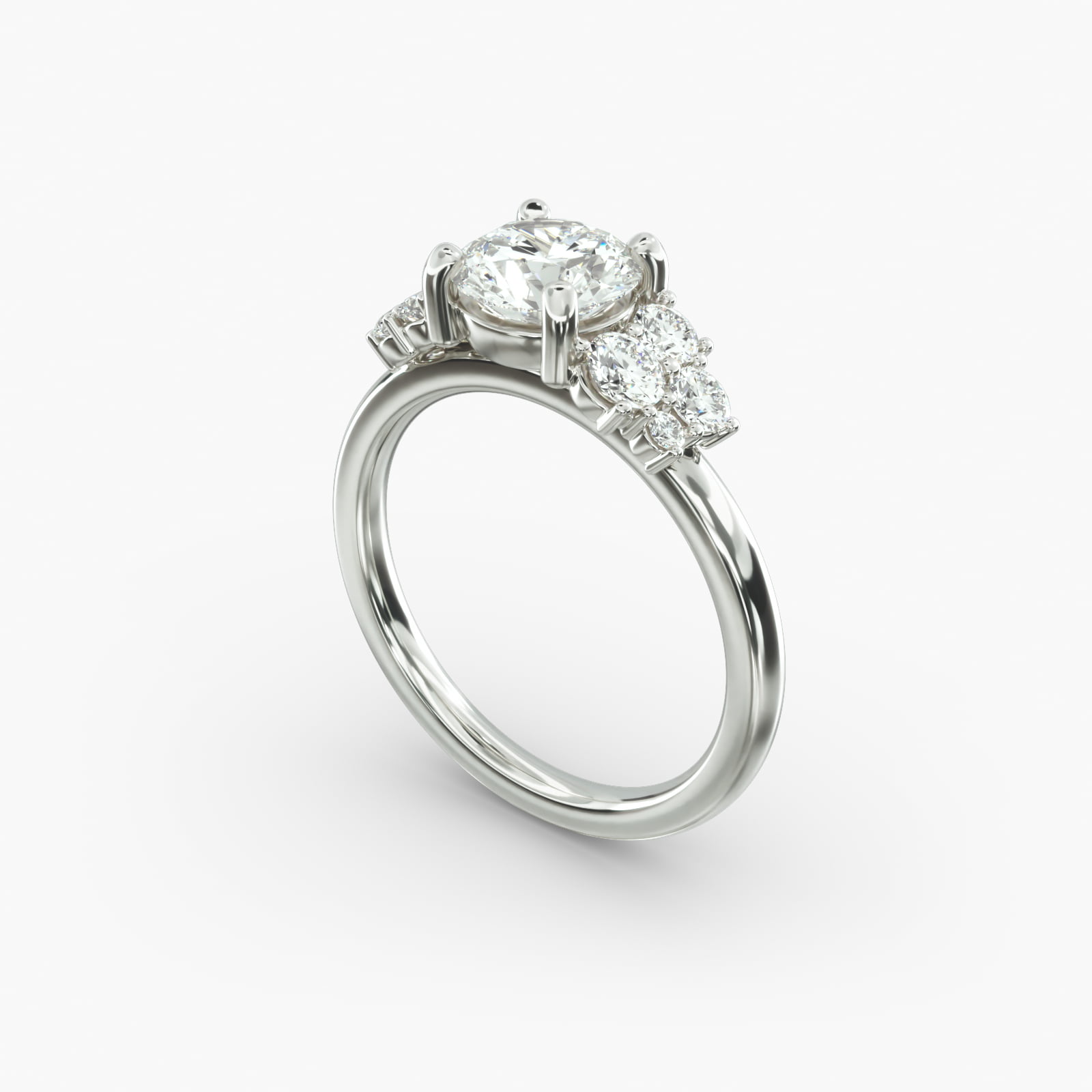 Diamond Medley Side Stone Engagement Ring In 18K White Gold