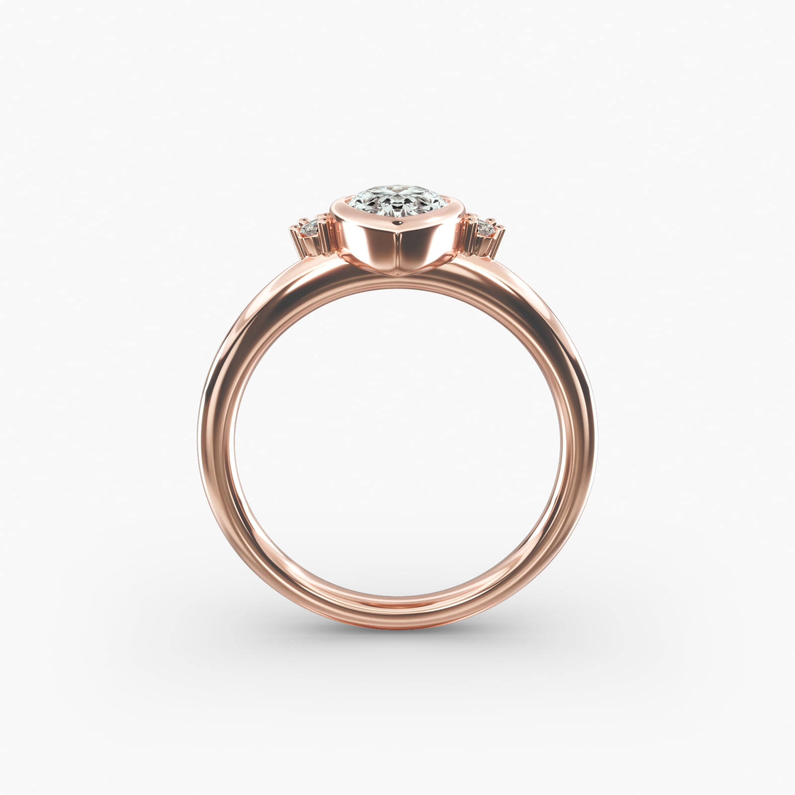 Pear Shape Bezel Set Diamond Tiara Engagement Ring In 14K Rose Gold