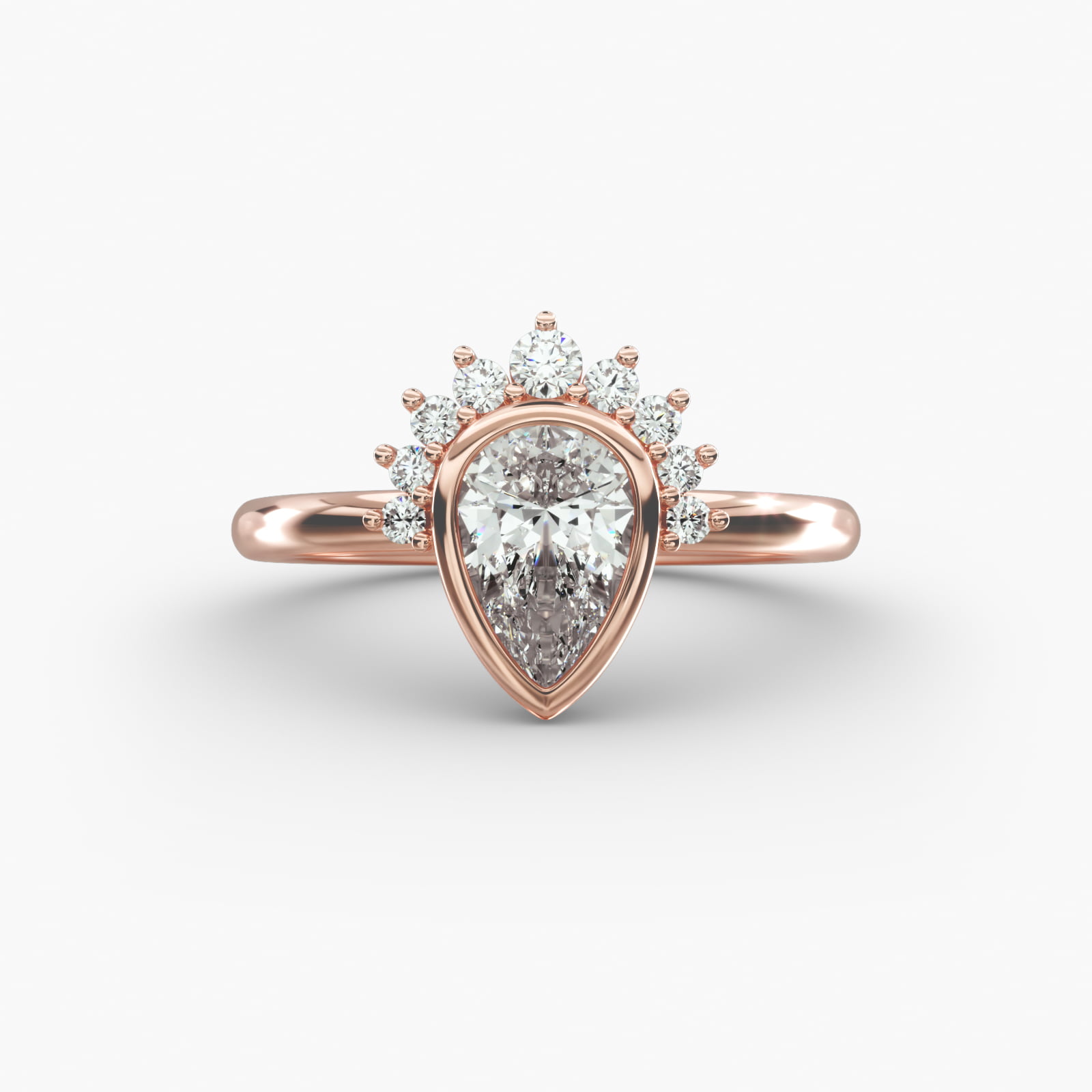 Pear Shape Bezel Set Diamond Tiara Engagement Ring In 14K Rose Gold